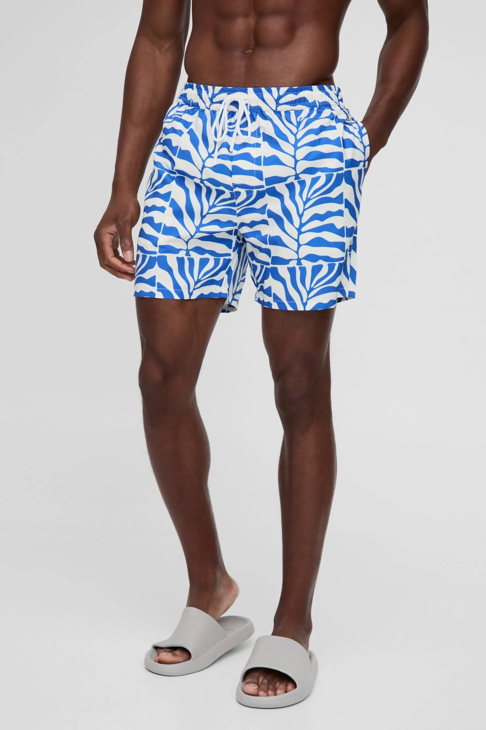Mid Length Palm Print Swim Short