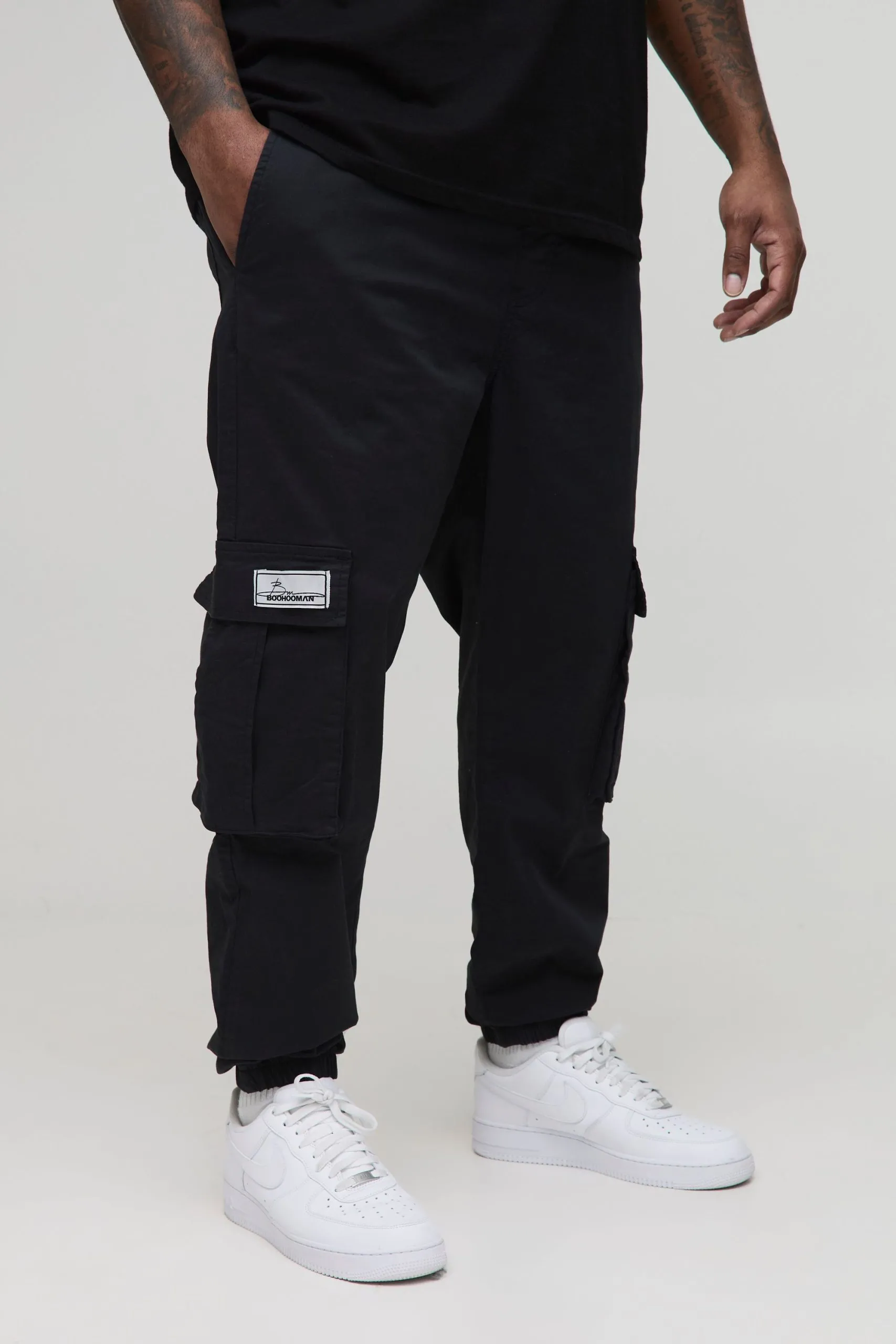 Plus Elasticated Waist Branded Slim Fit Cargo Joggers