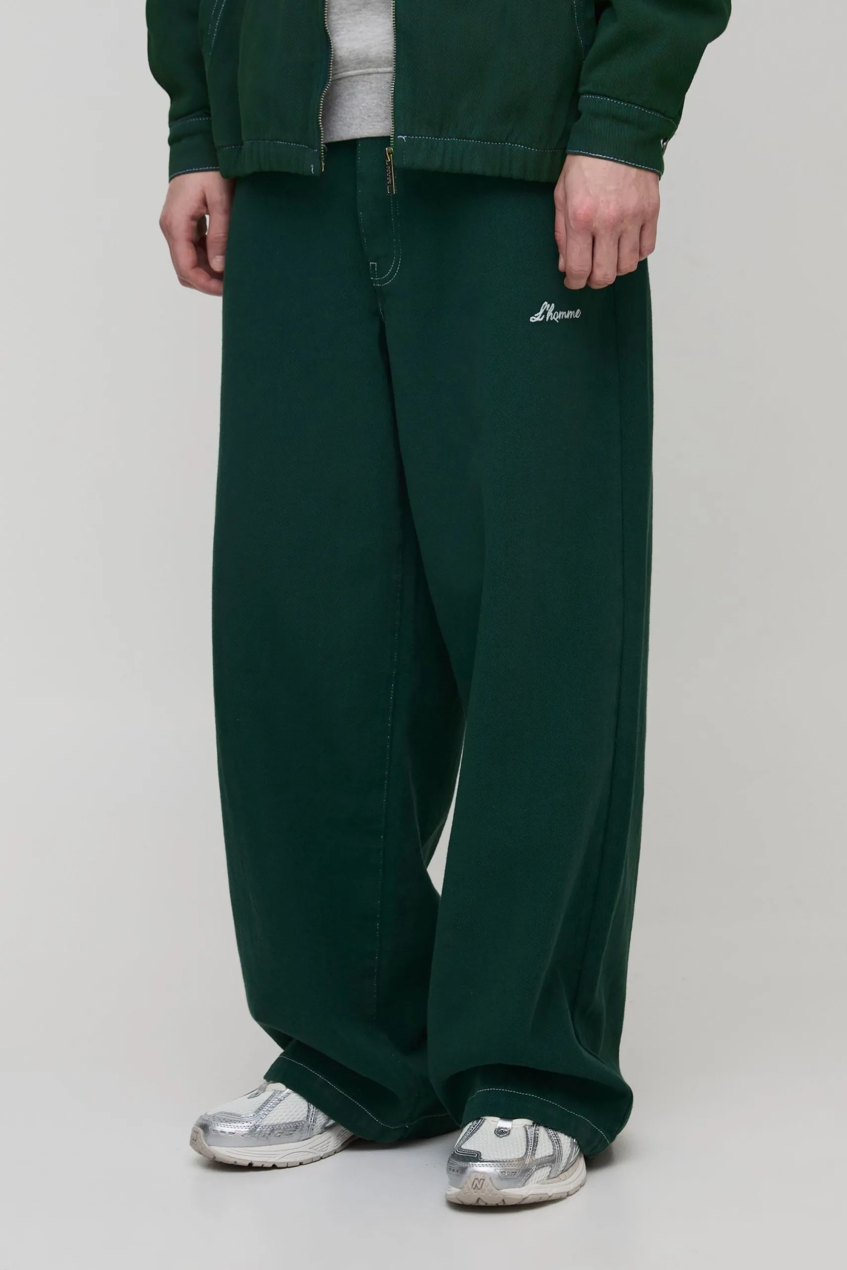 Tall L'Homme Contrast Stitch Baggy Trousers