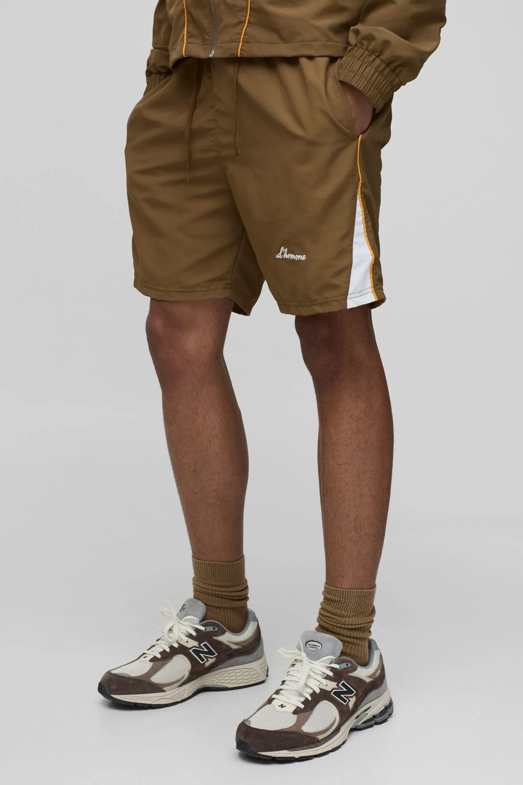 Elasticated Relaxed Fit Crinkle Colourblock Short