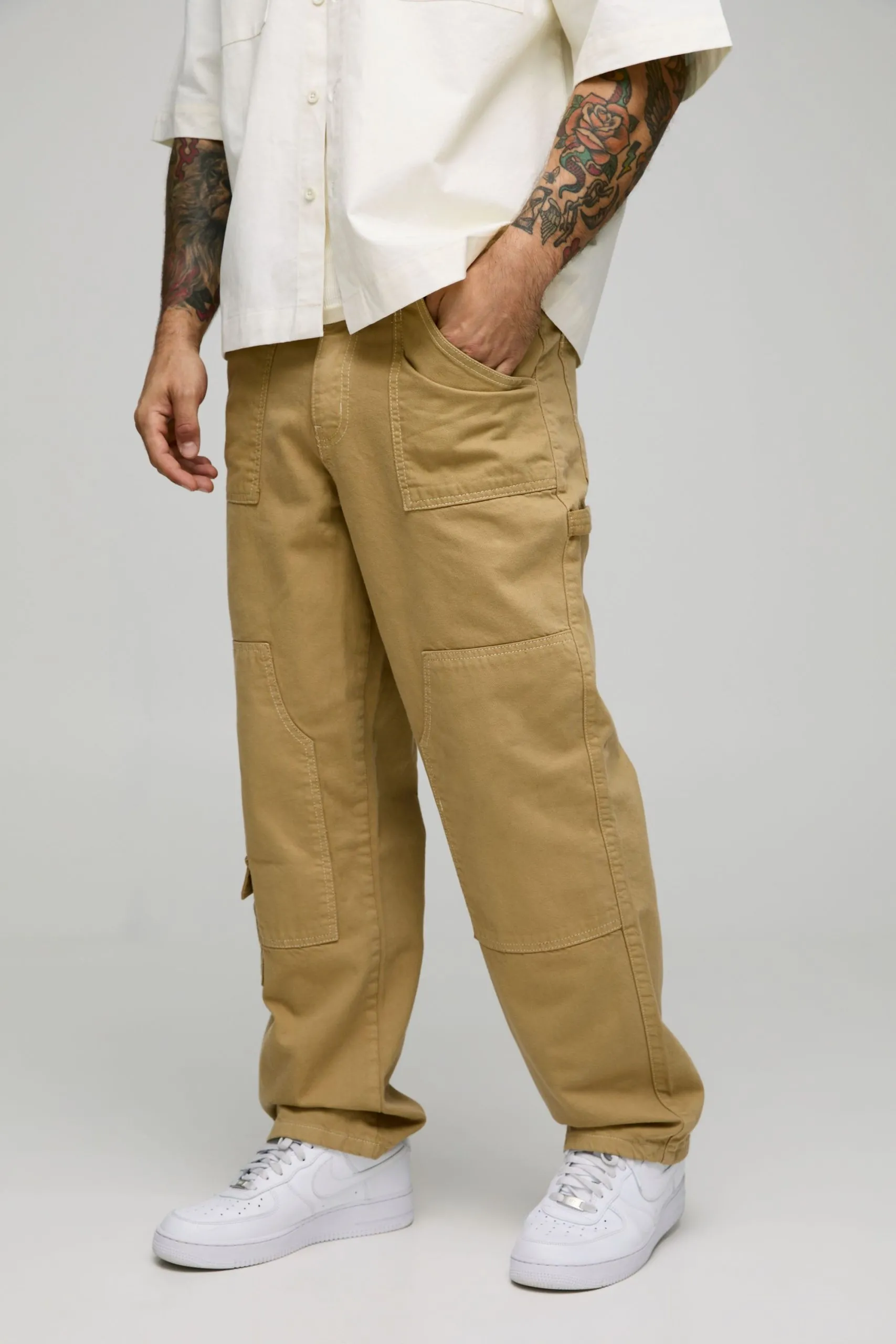 Relaxed Twill Carpenter Cargo Cropped Trousers