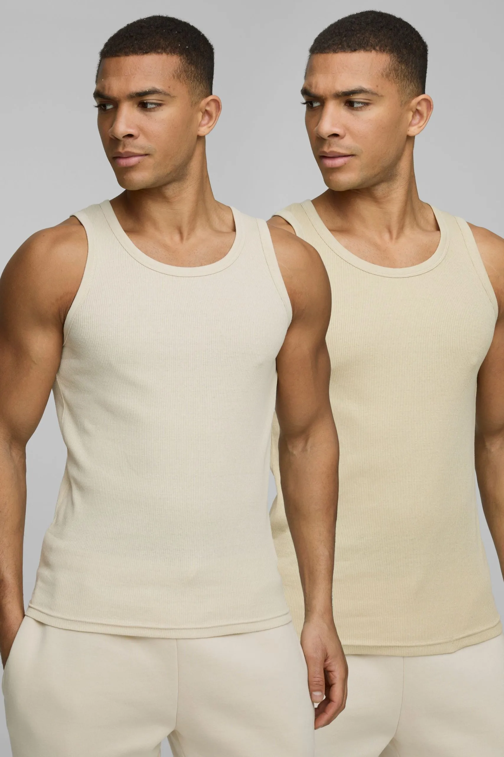 2 Pack Muscle Fit Ribbed Basic Vests