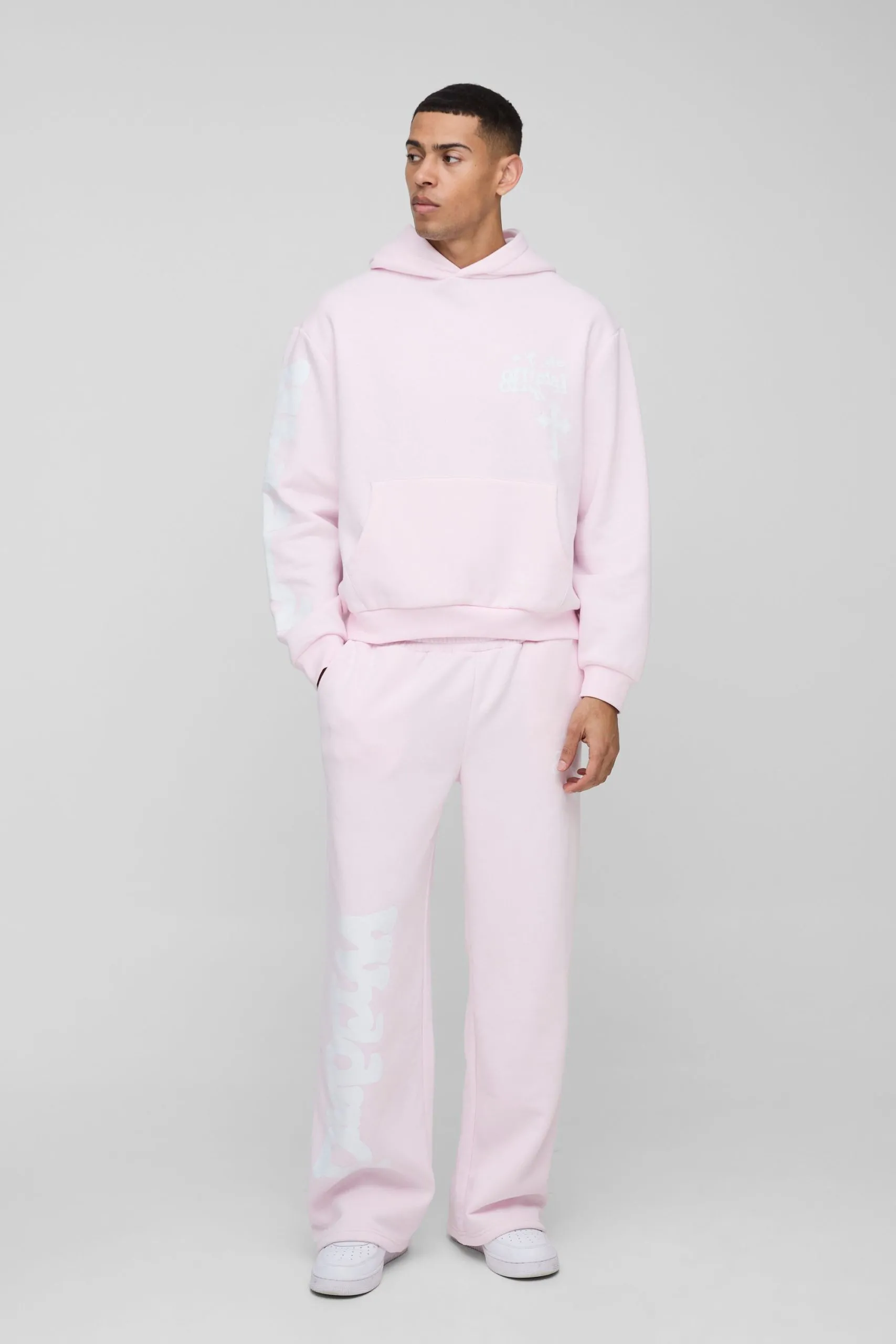 Oversized Boxy Cross Graphic Hooded Tracksuit