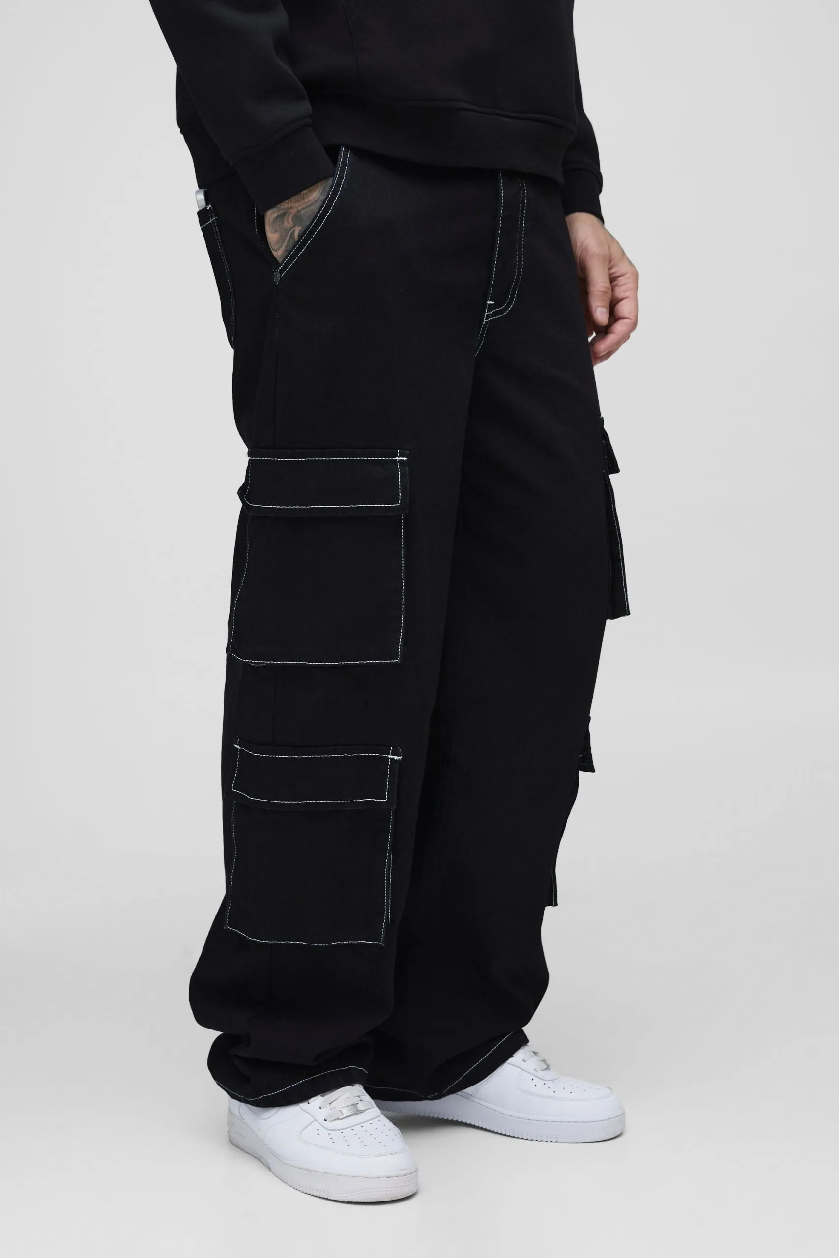 Tall Relaxed Rigid Contrast Stitch Cargo Jeans