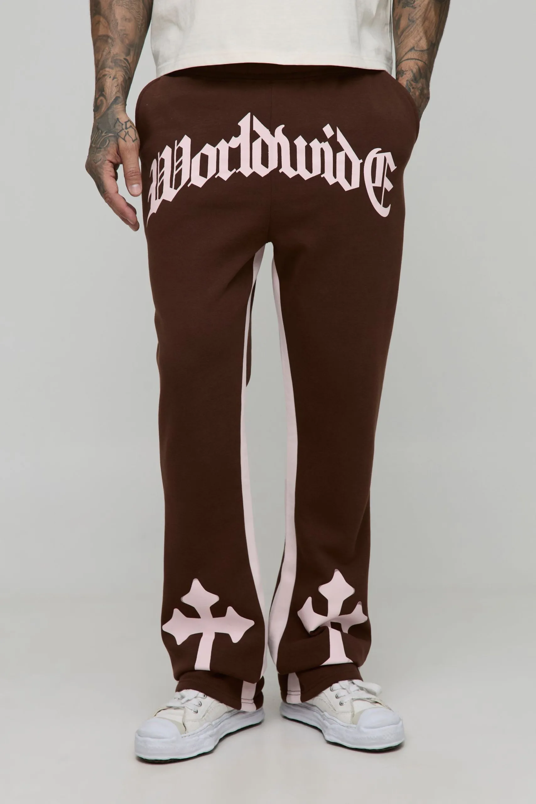 Tall Worldwide Cross Print Flare Gusset Joggers