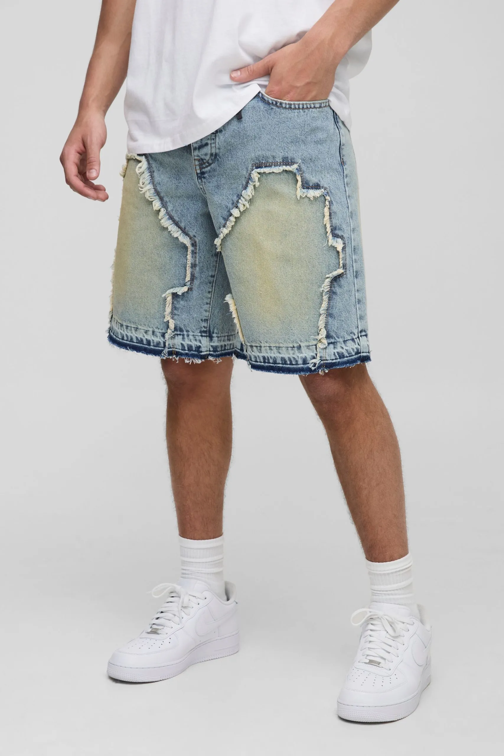 Relaxed Fit Ripped Carpenter Denim Shorts