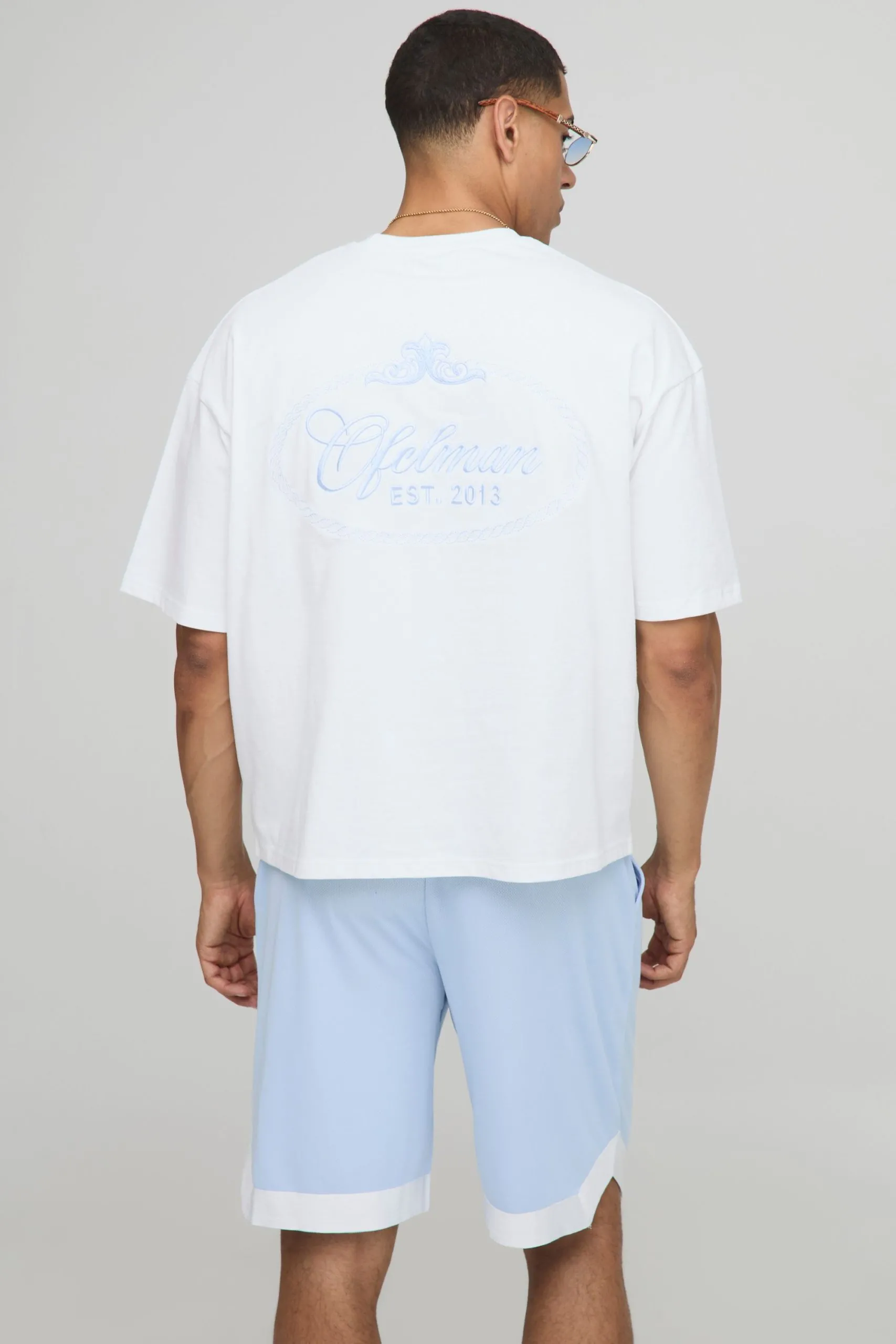 Oversized Boxy Embroidered T-shirt And Basketball Short Set
