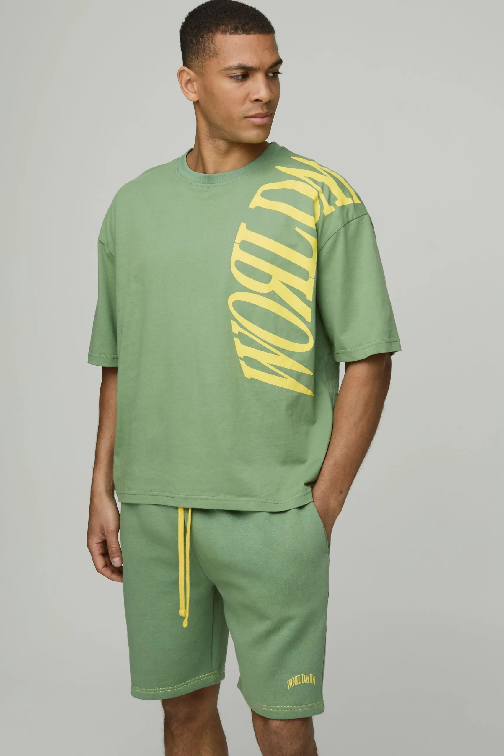 Oversized Boxy Worldwide Over Seam Print T-Shirt & Short Set