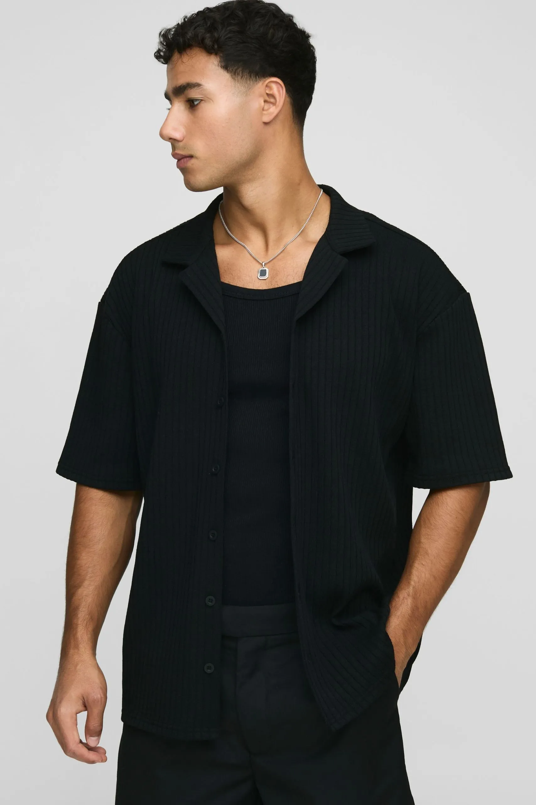 Oversized Textured Ribbed Jersey Shirt