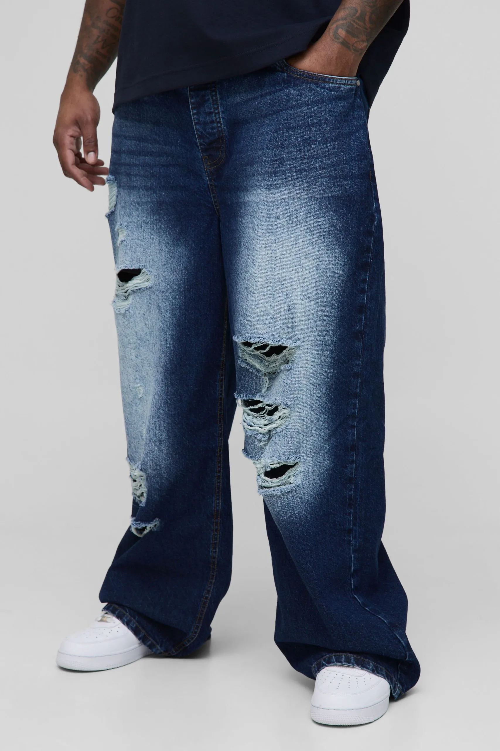 Plus Washed Multi Rip Relaxed Fit Jeans