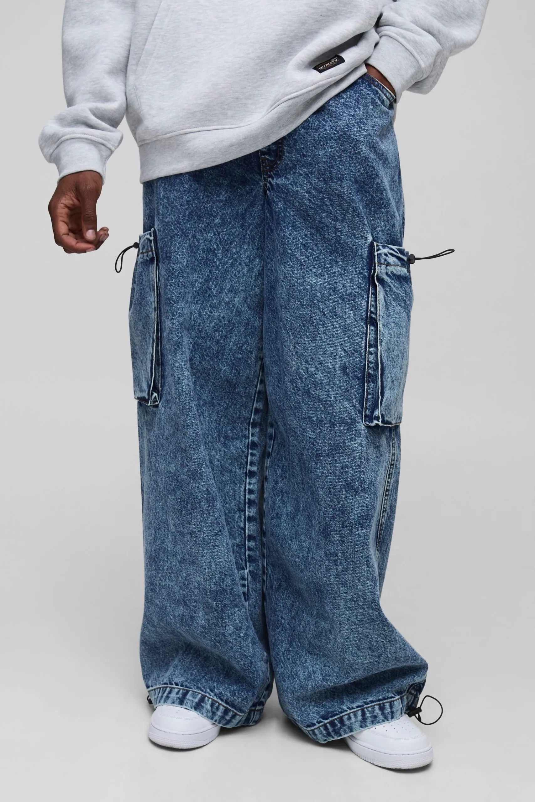 Tall  Baggy Acid Wash Drawcord Cargo Jeans