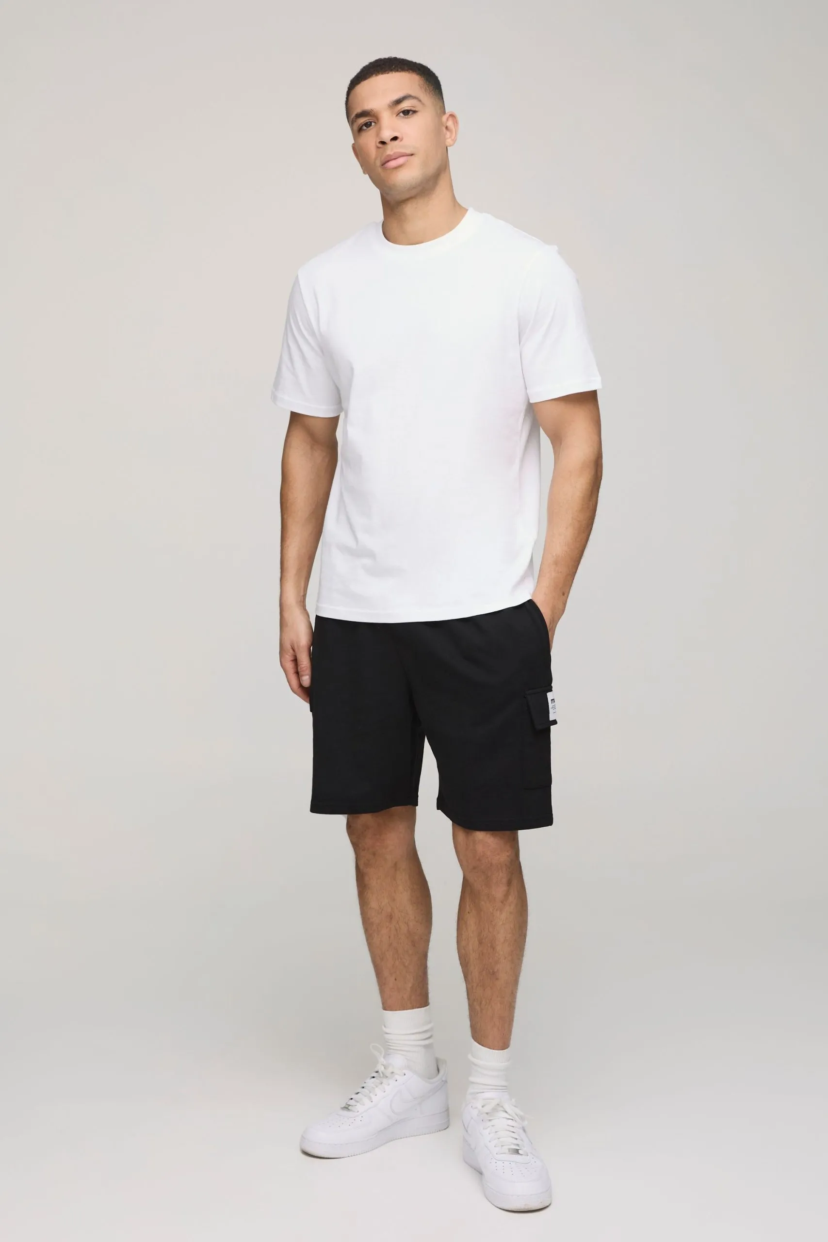 Regular Fit Basic T-Shirt and Woven Tab Cargo Short Set