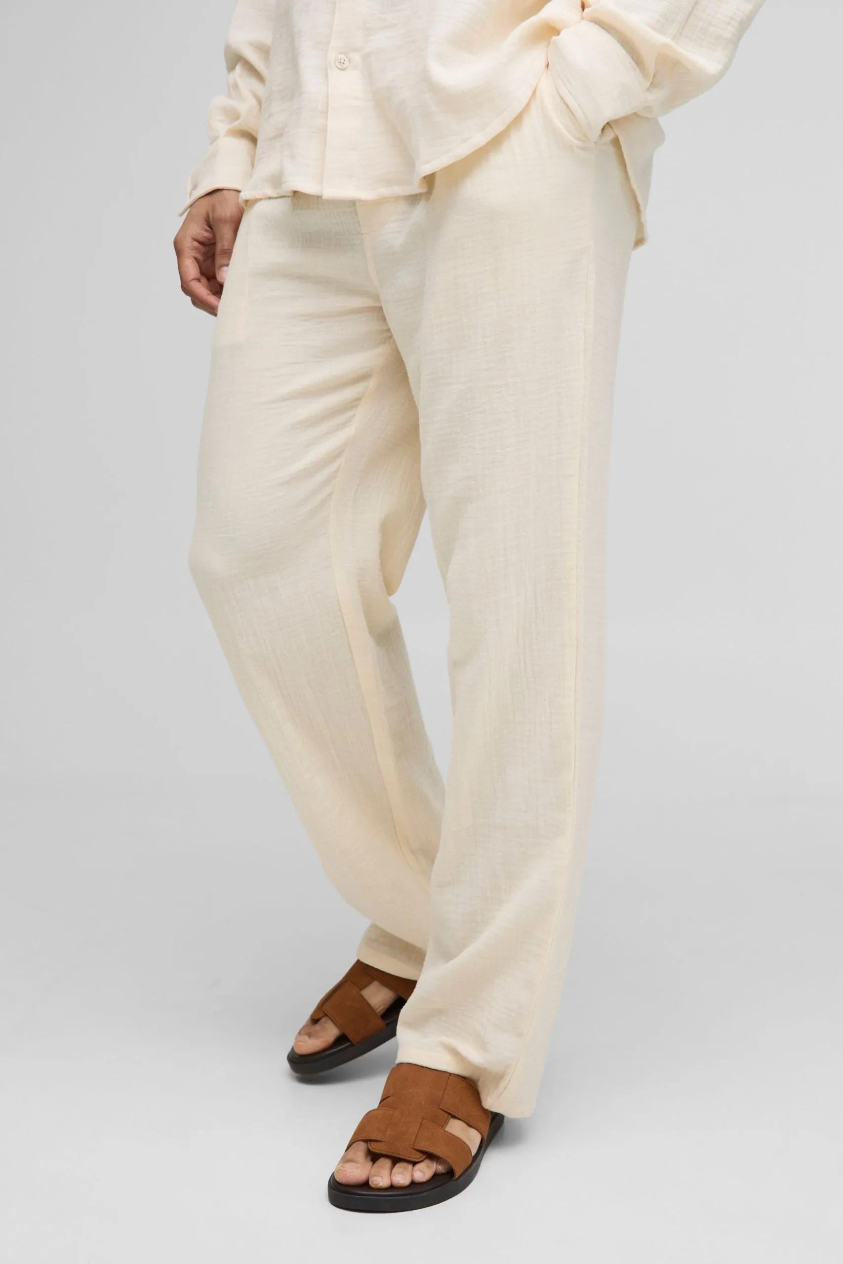 Elasticated Relaxed Fit Cheesecloth Trousers