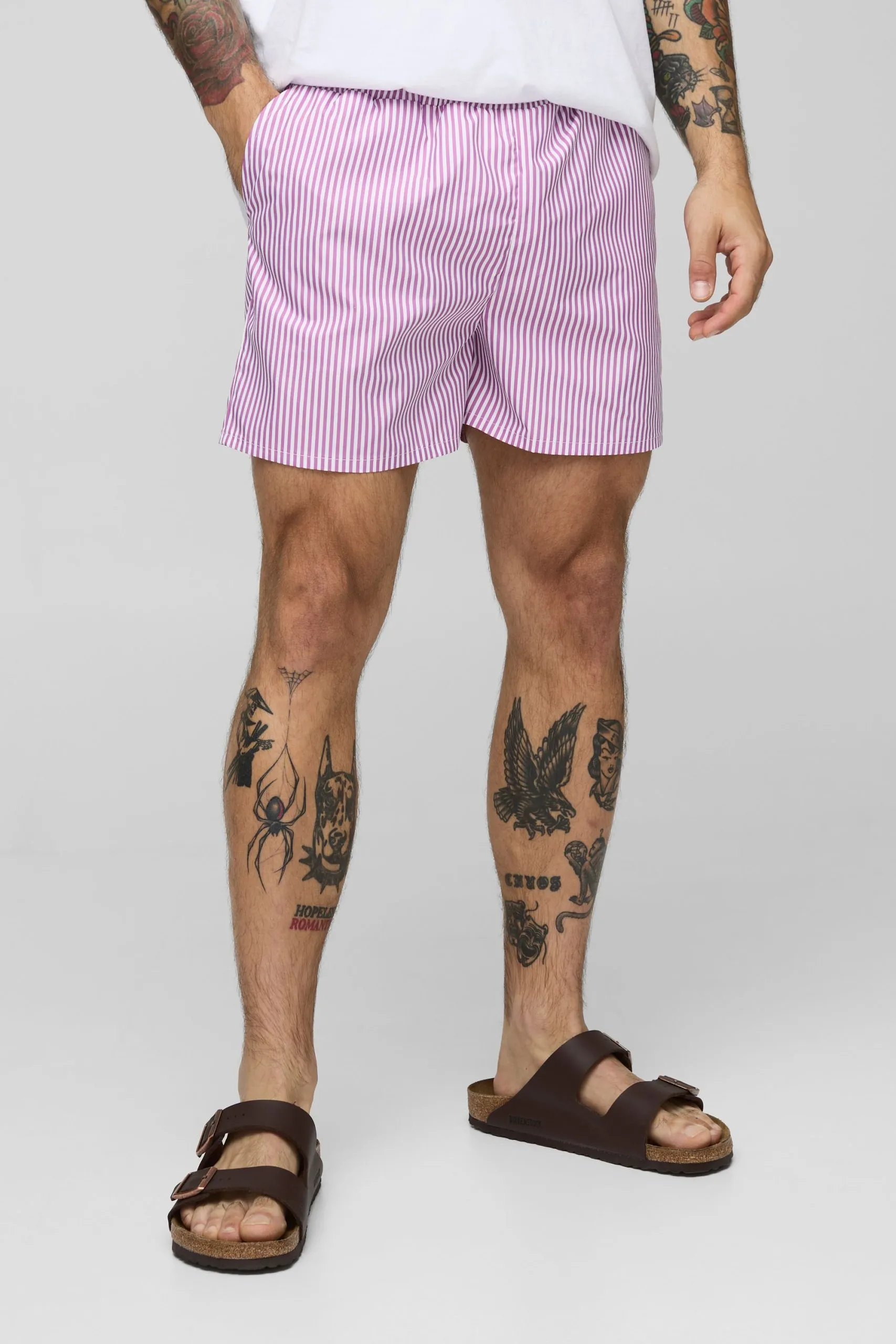 Small Stripe Print Short Length Swim Short