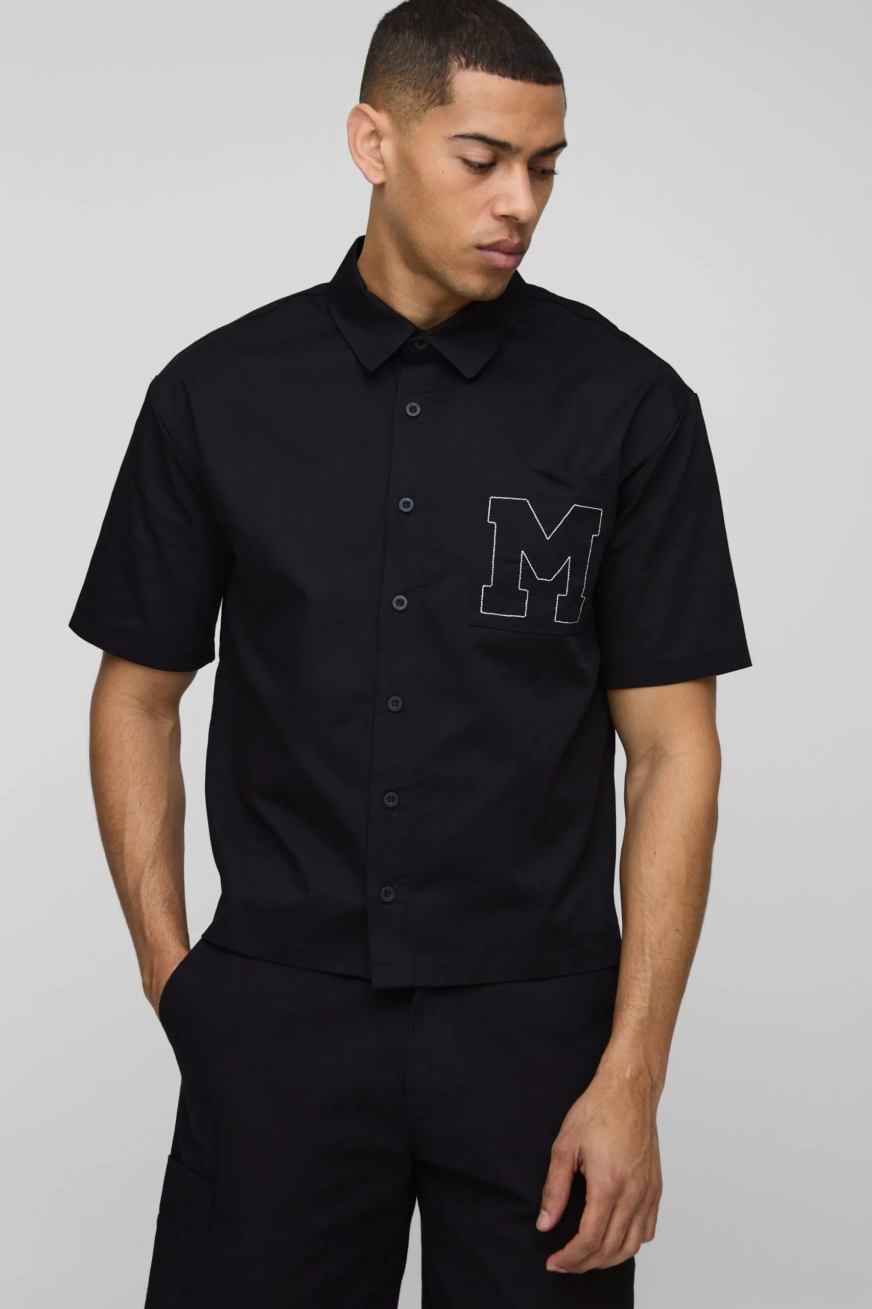 Oversized Boxy Short Sleeve Embroidered Shirt