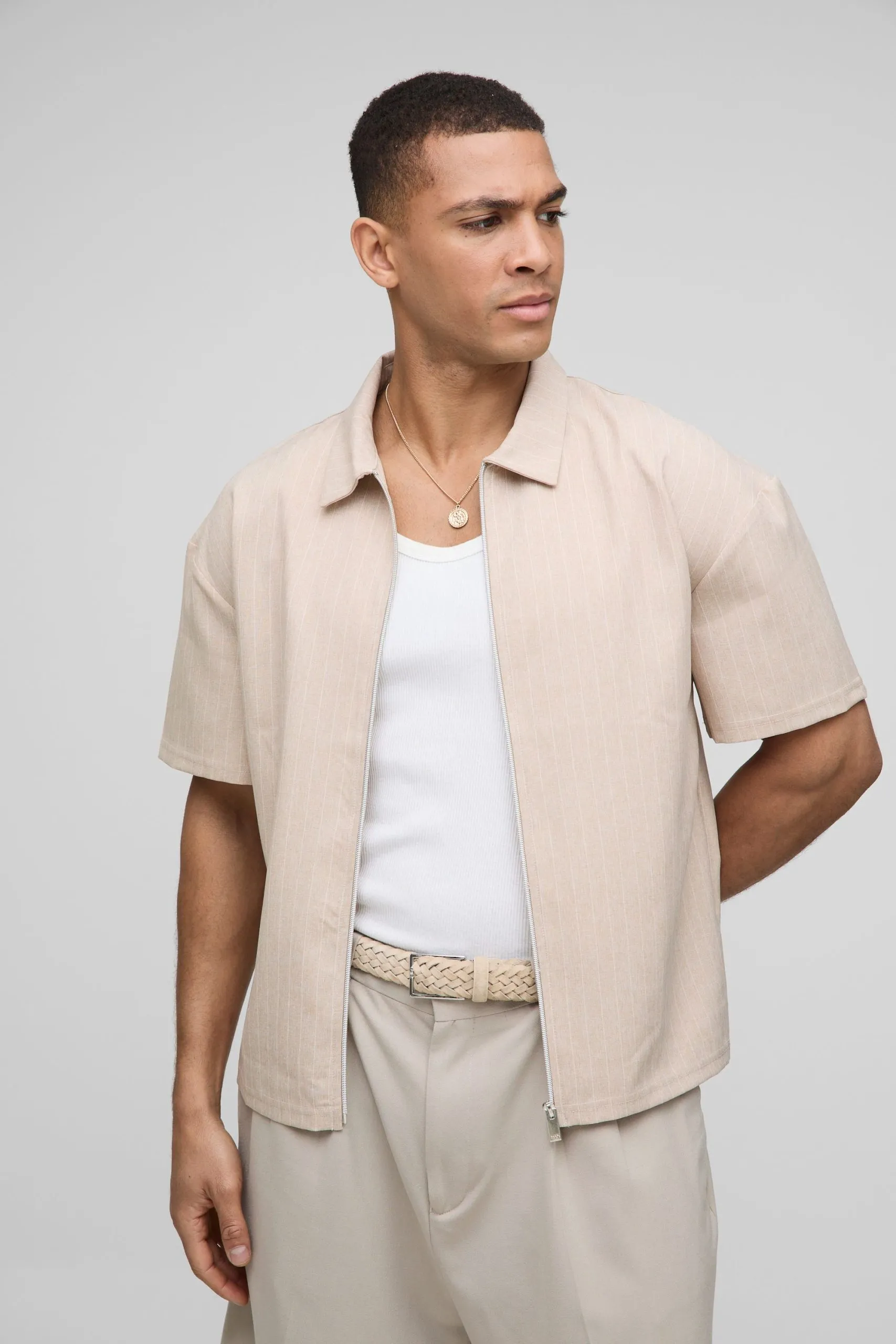 Oversized Boxy Pinstripe Collared Shirt