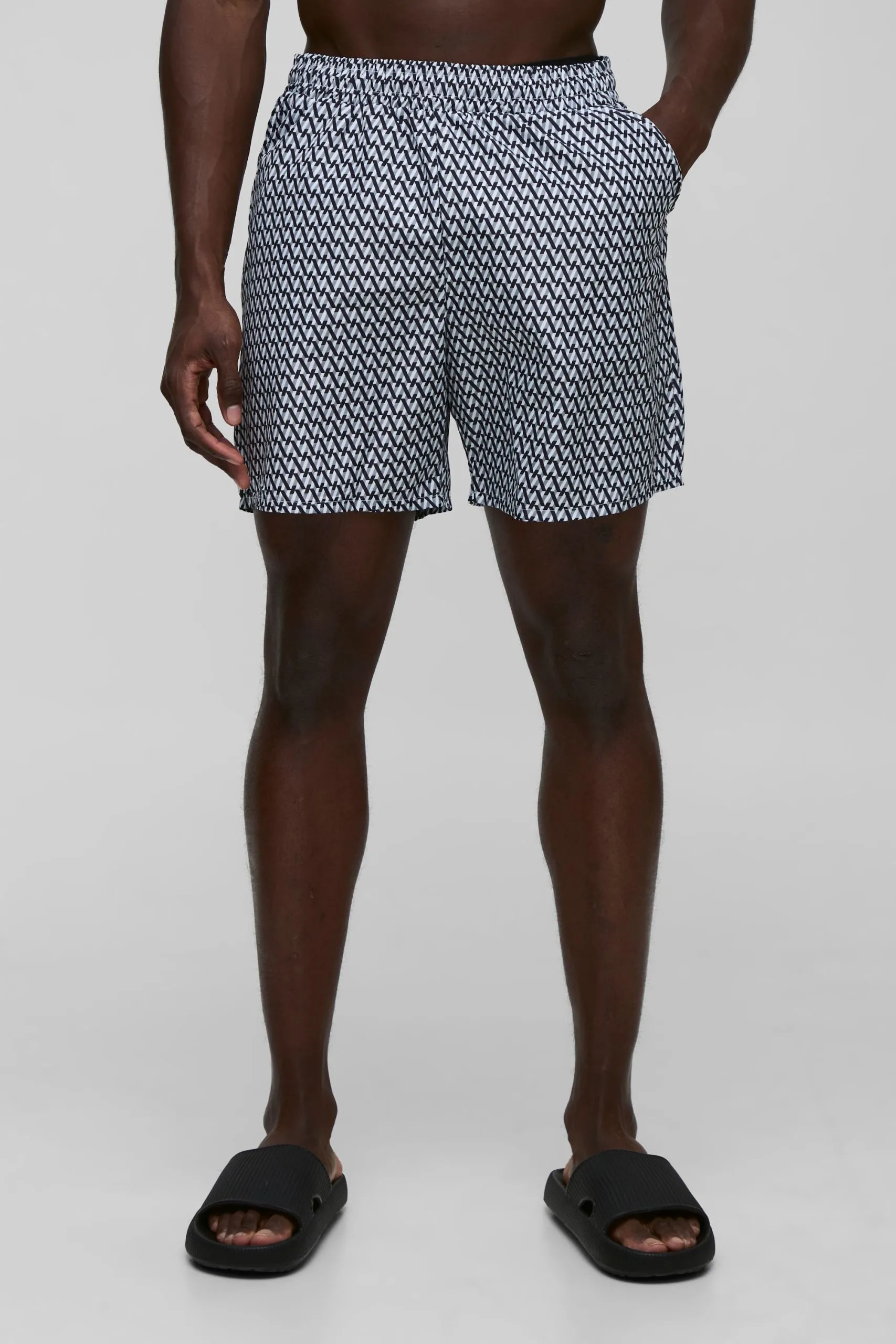 Abstract Printed Mid Length Swim Short