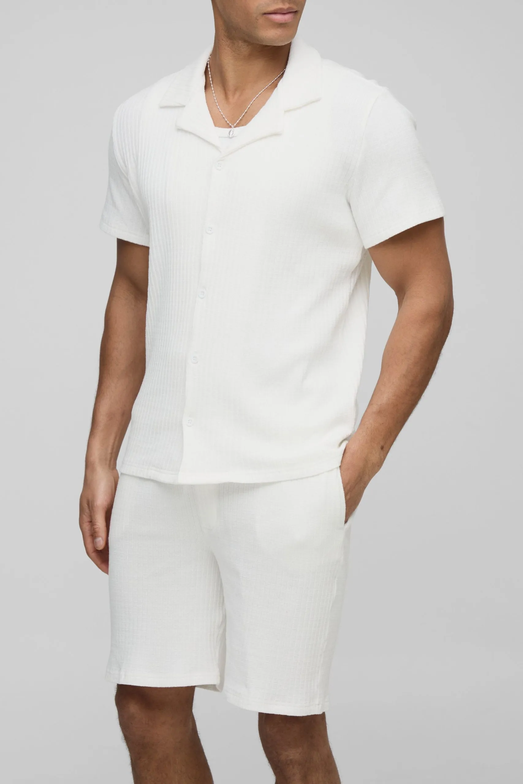 Textured Regular Revere Shirt & Comfort Mid Length Short Set