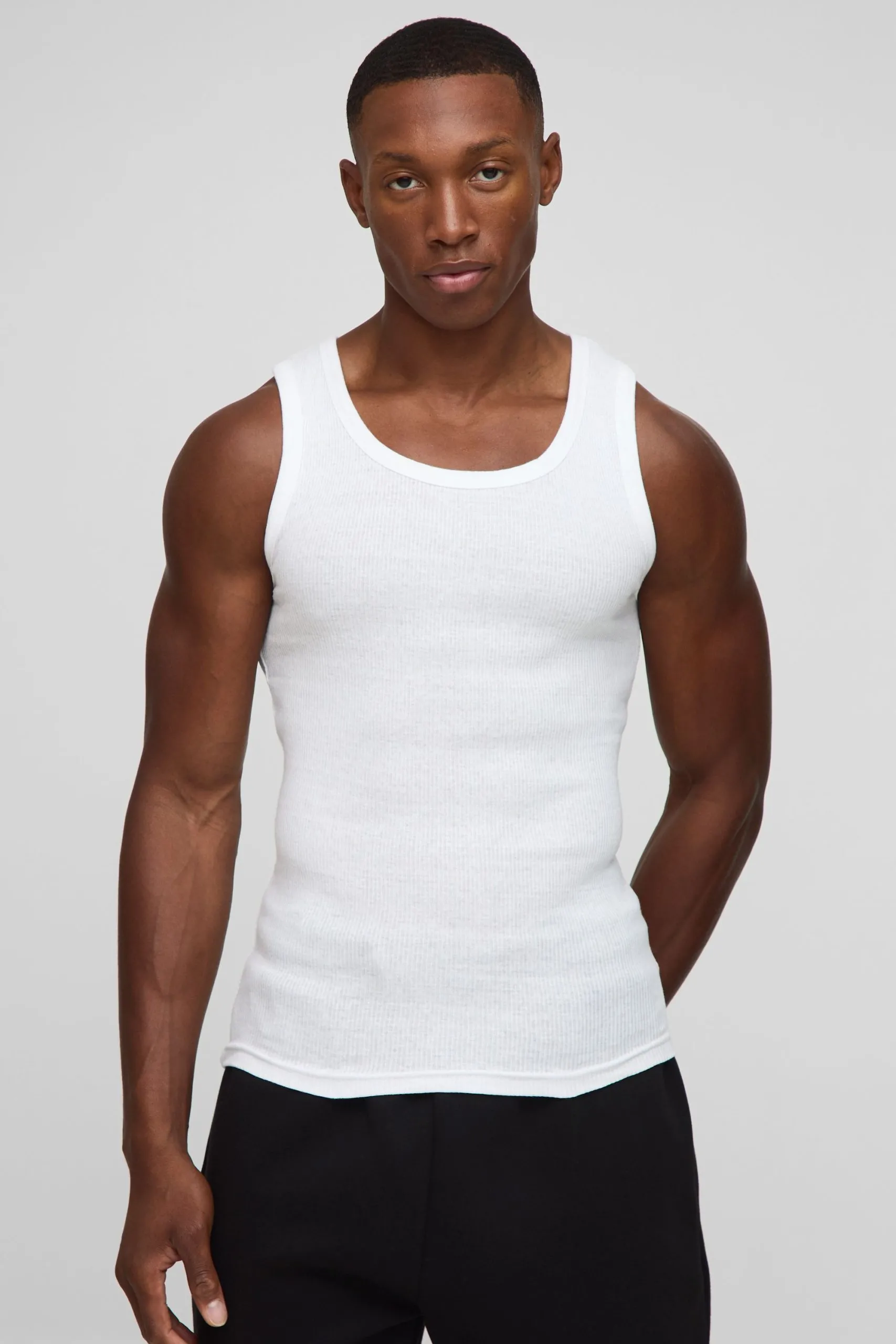 3 Pack Muscle Fit Ribbed Basic Vests