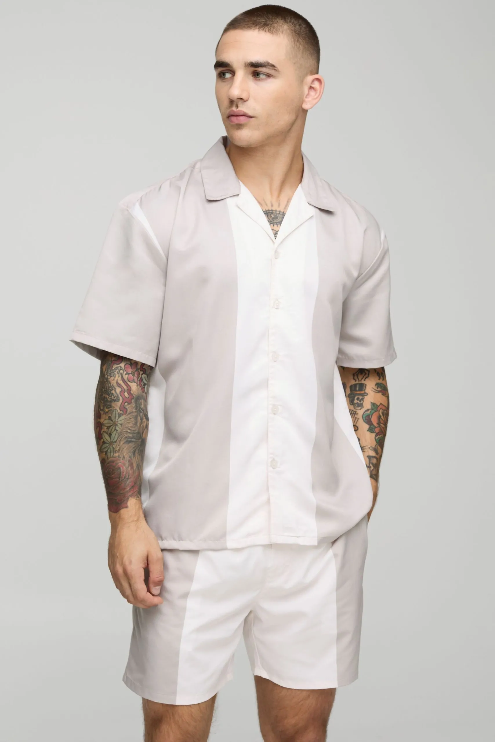 Oversized Blocking Shirt & Swim Set