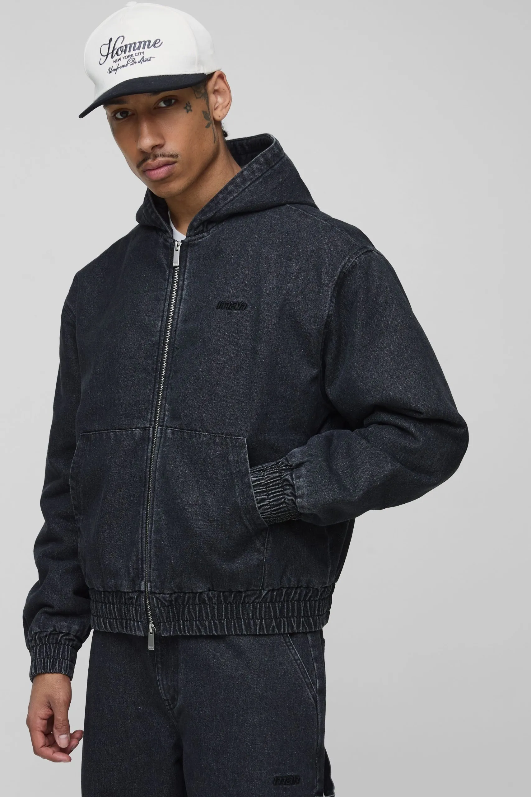 Boxy Fit Padded Washed Twill Hooded Bomber Jacket