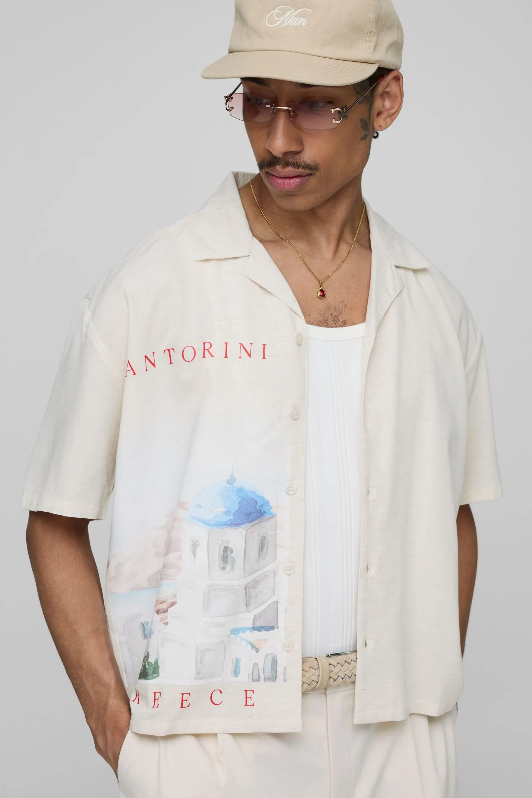 Oversized Boxy Linen Blend Landscape Shirt