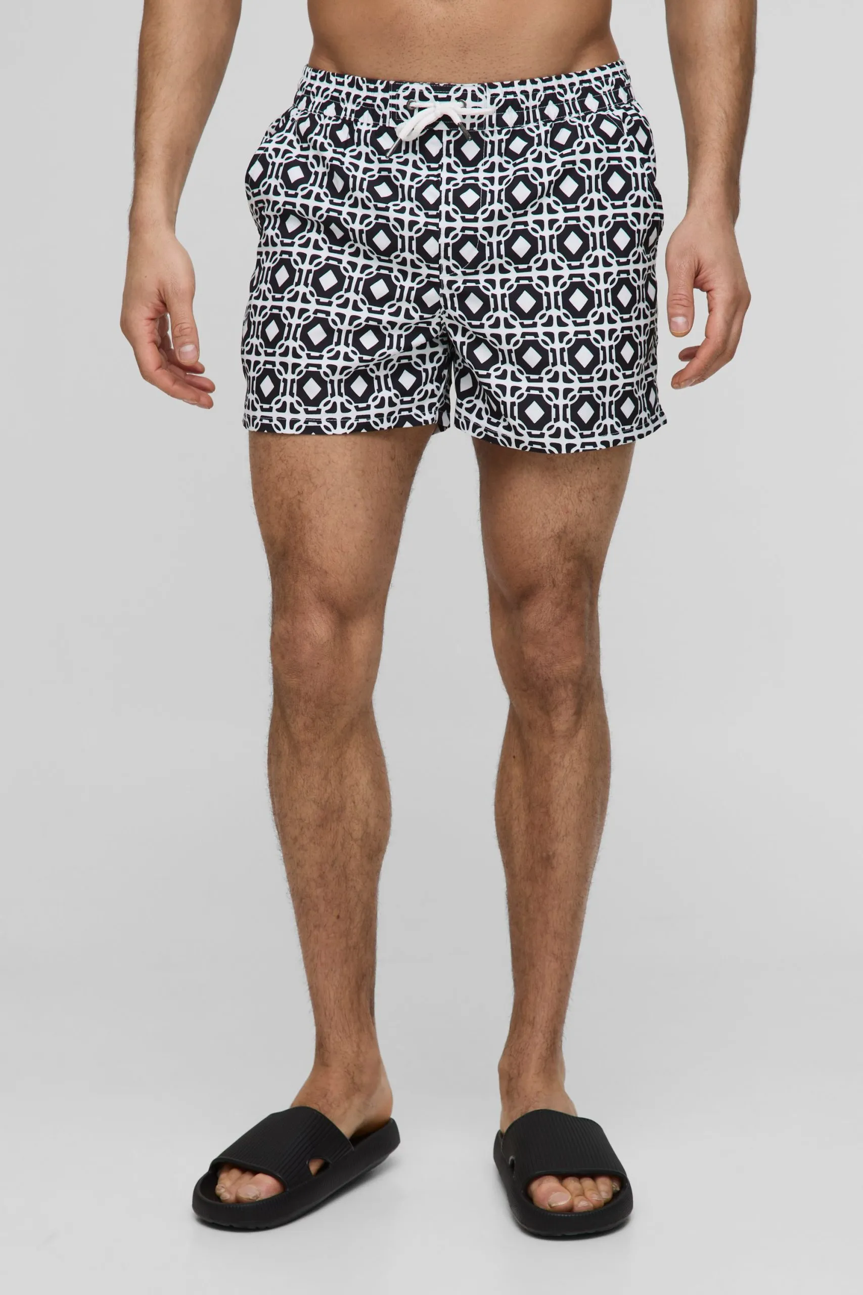 Short Length Geo Print Swim Shorts