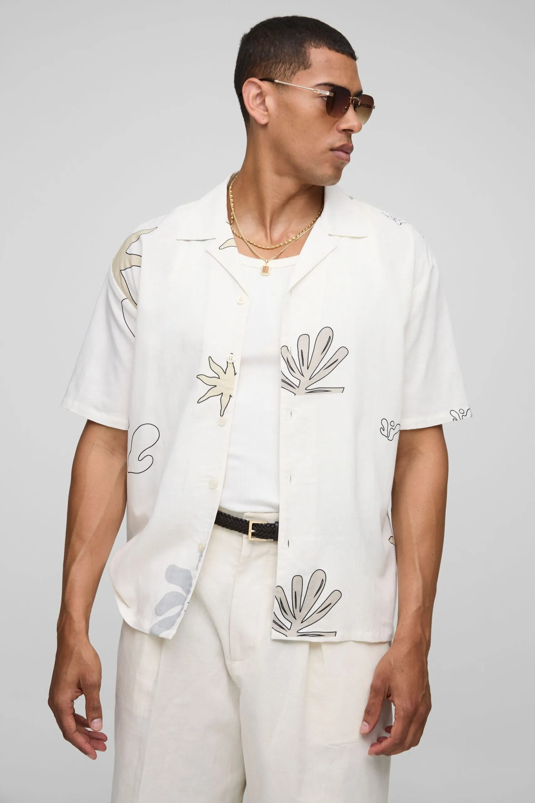 Oversized Linen Blend Printed Shirt