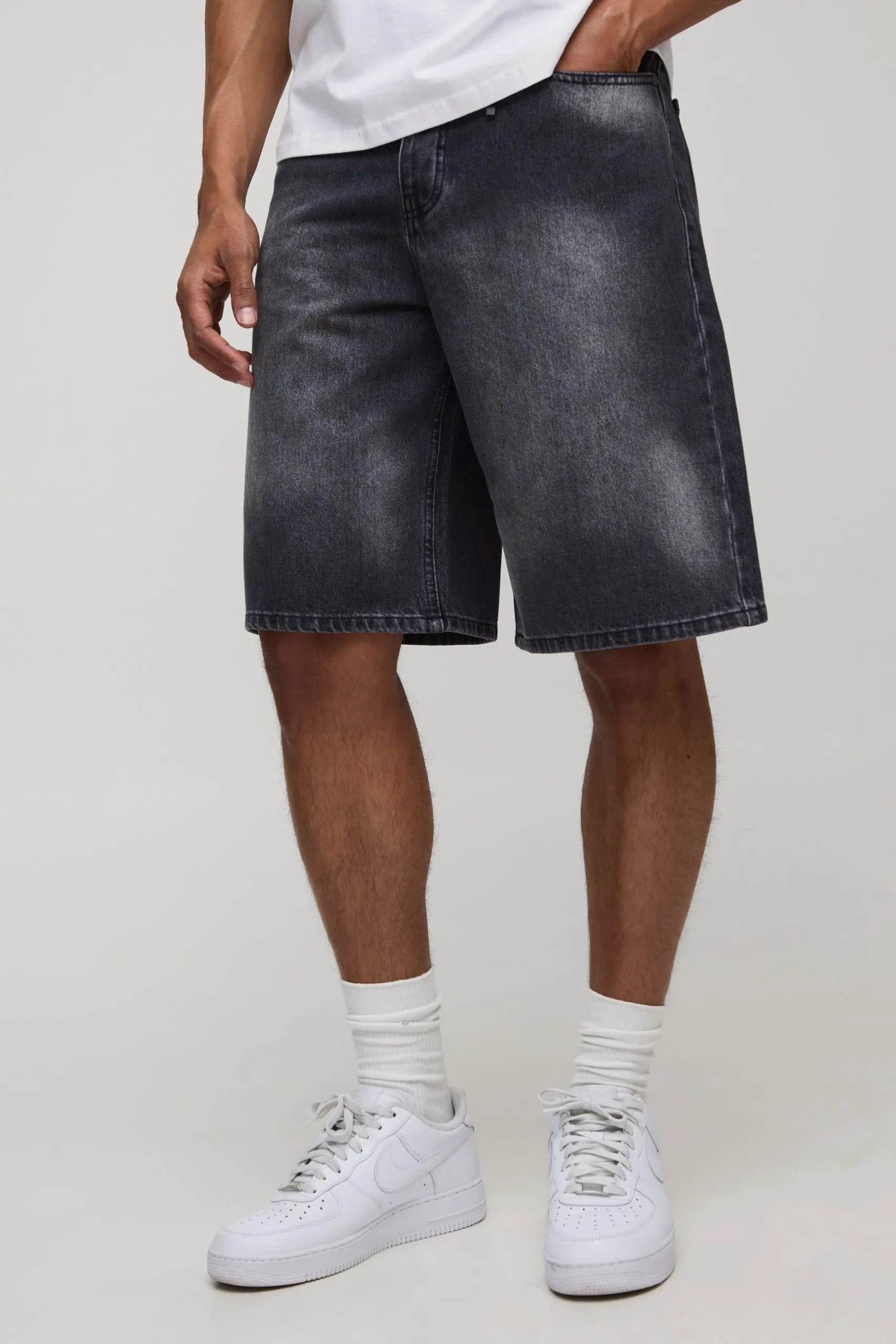 Baggy Fit Acid Wash Denim Shorts