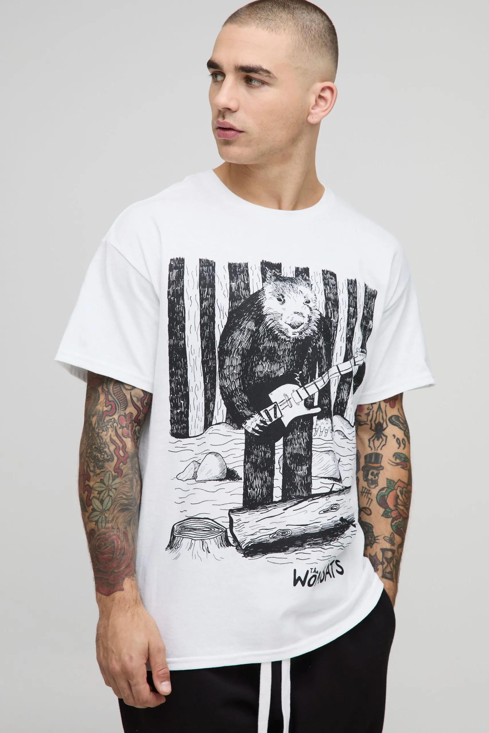 White Oversized The Wombats License Printed T-Shirt