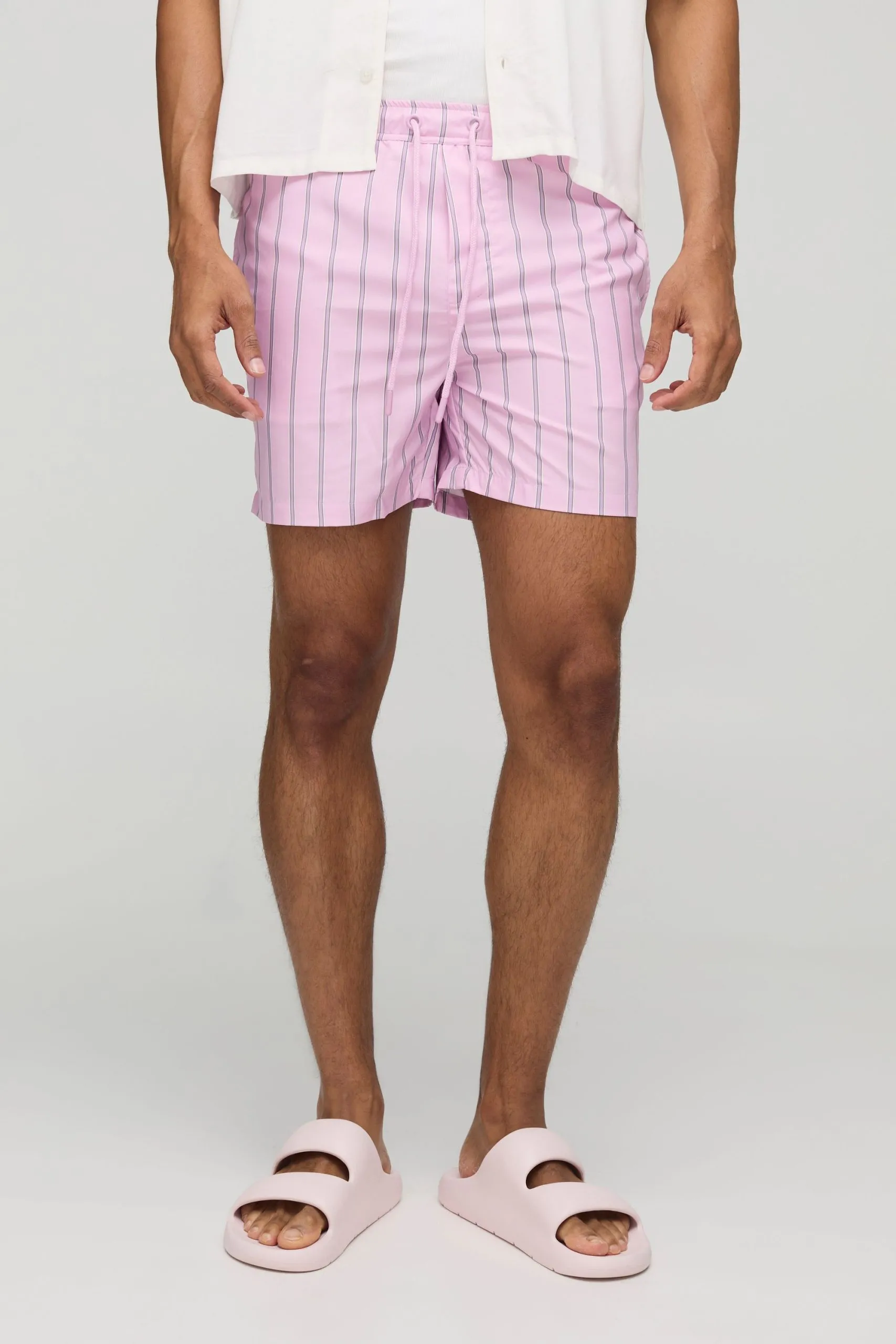 Mid Length Stripe Swim Shorts