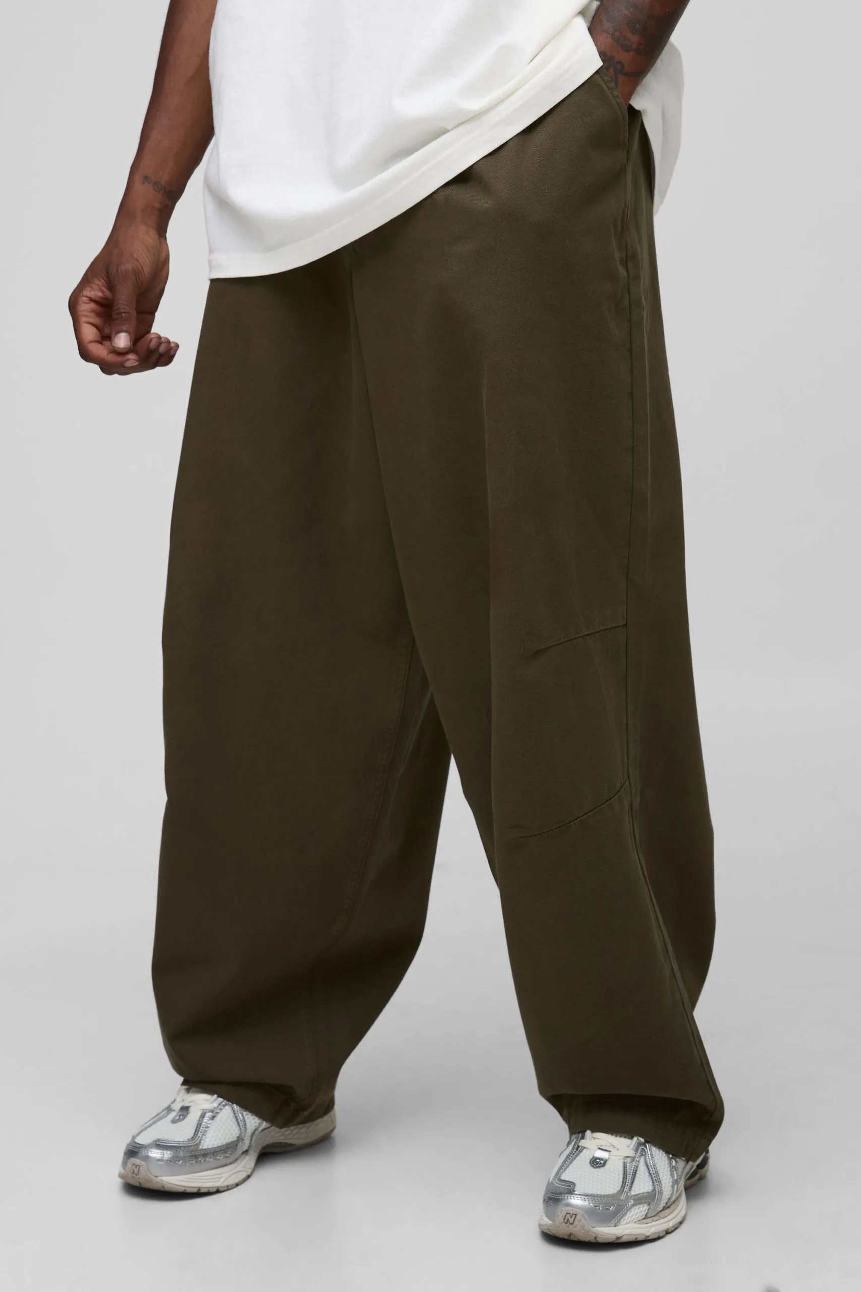 Tall Balloon Fit Pleat Front Washed Twill Trousers