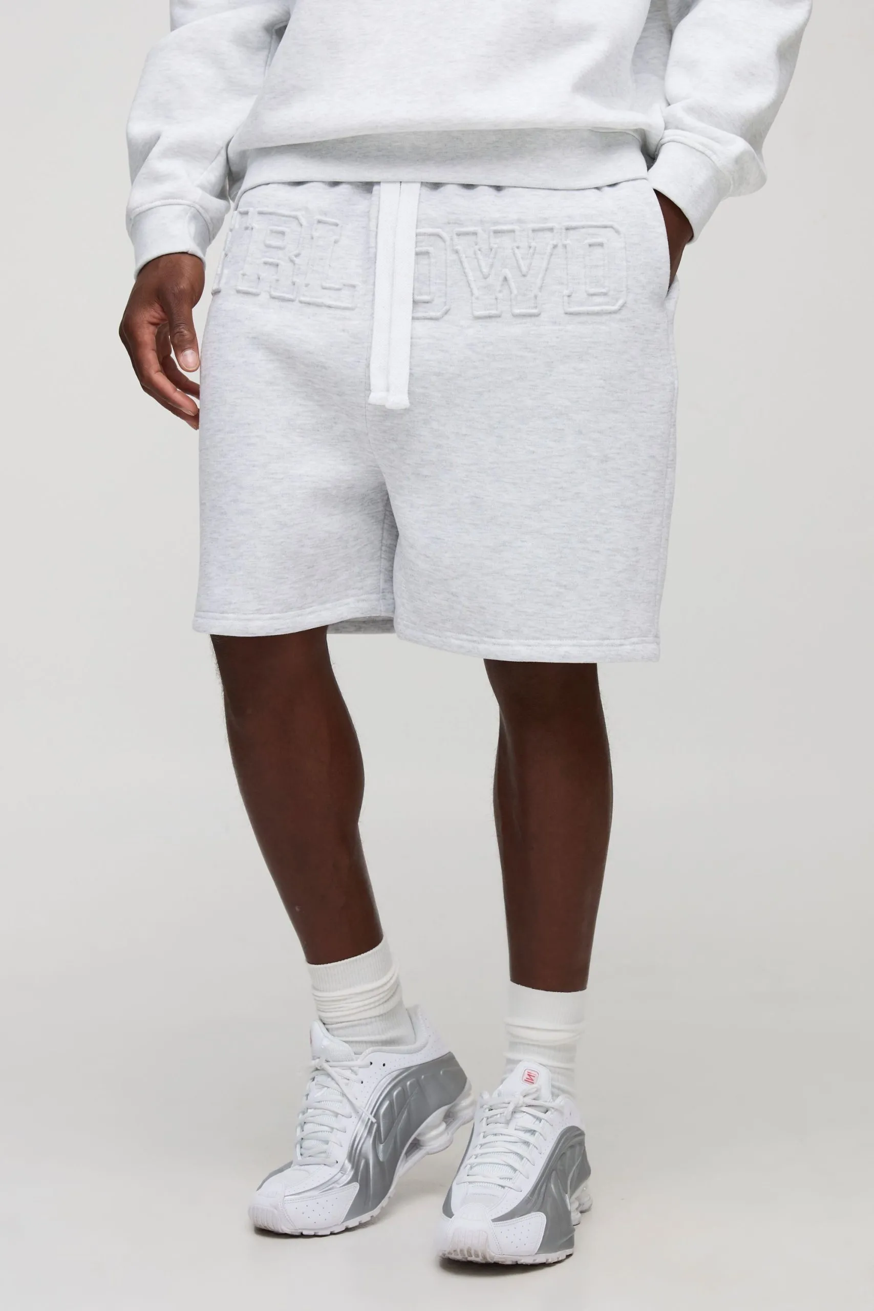 Oversized Worldwide Embossed Drop Crotch Shorts