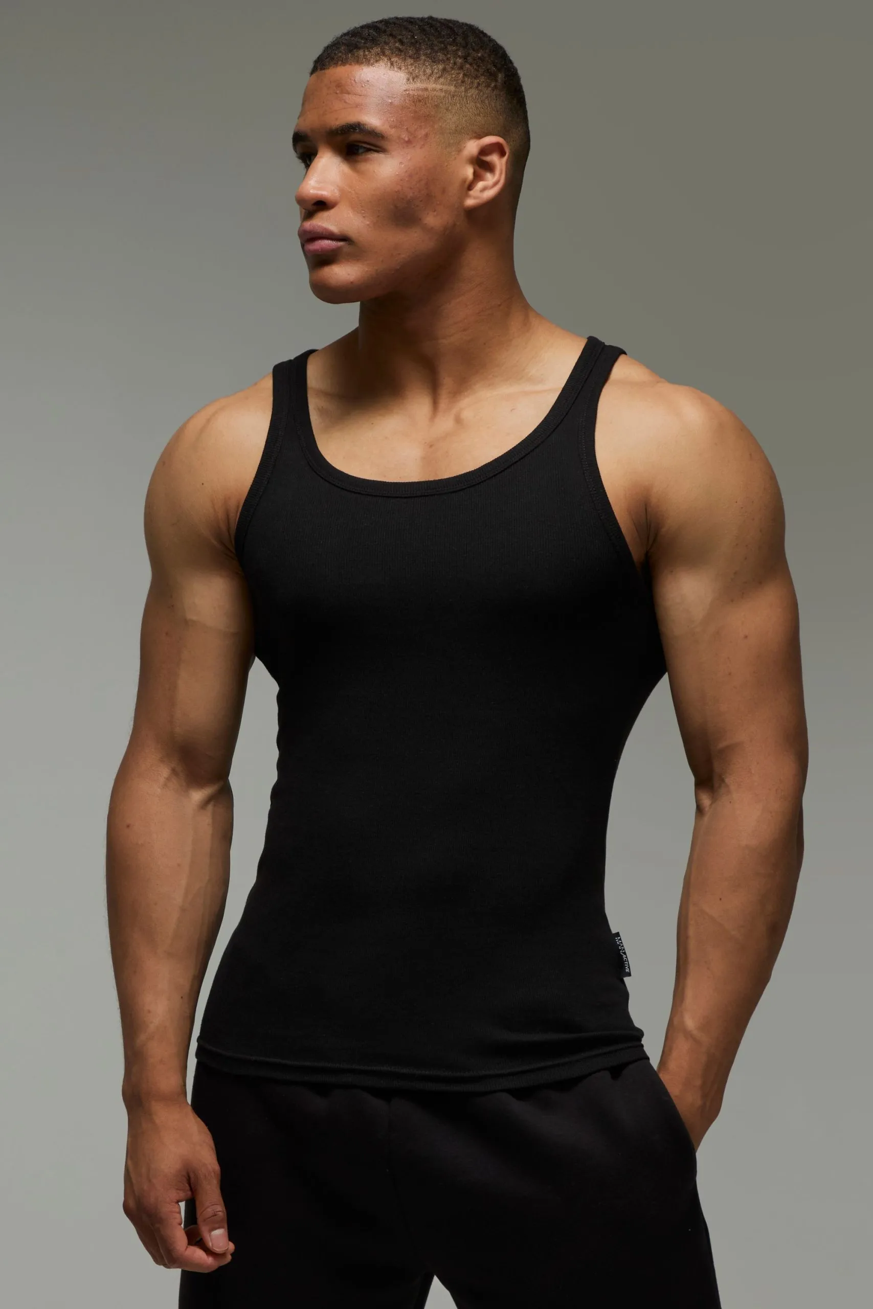 Man Active Gym Muscle Fit Ribbed Vest 3 Pack