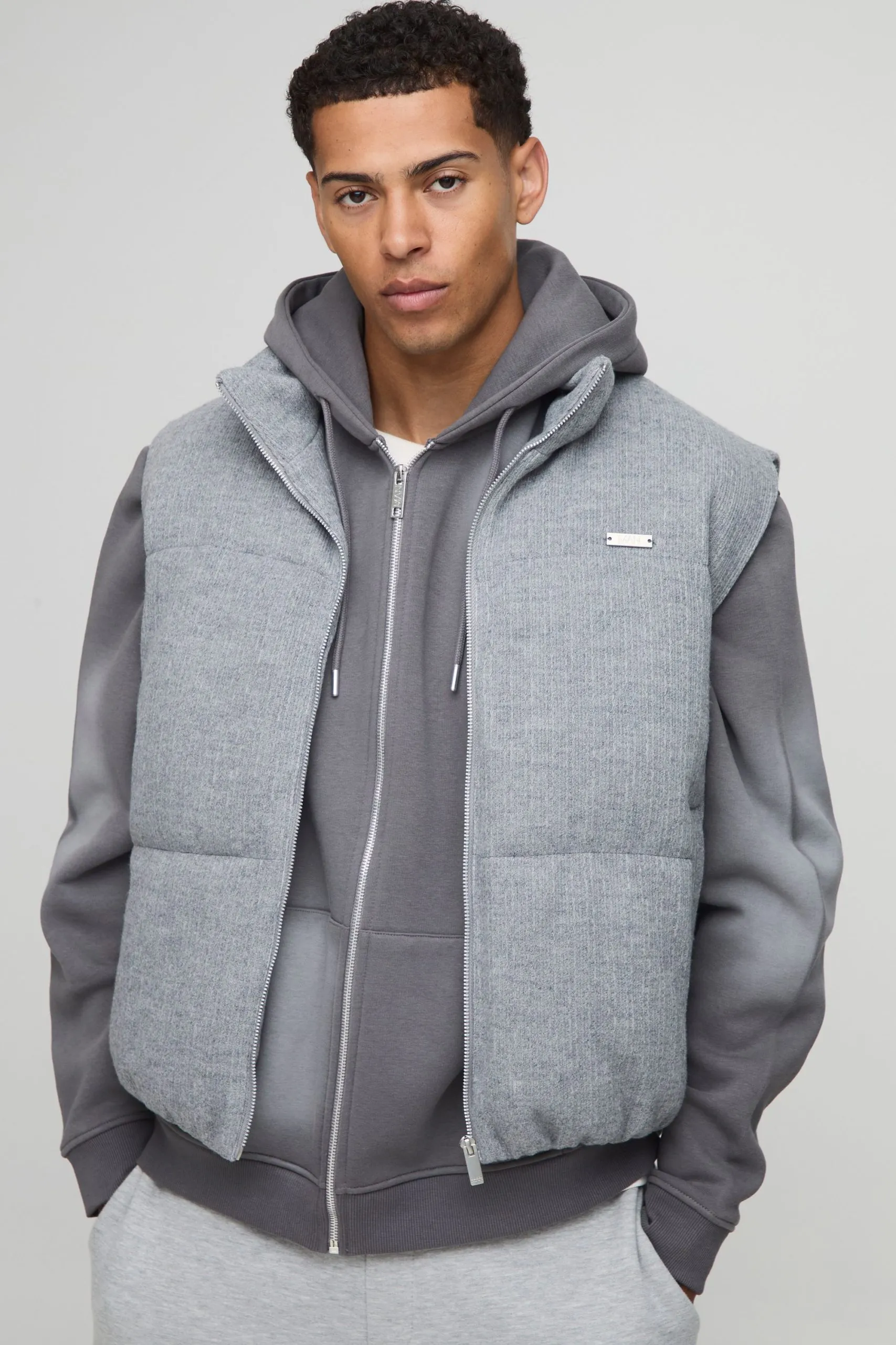 Boxy Fit Mini Knitted Textured Funnel Neck Gilet