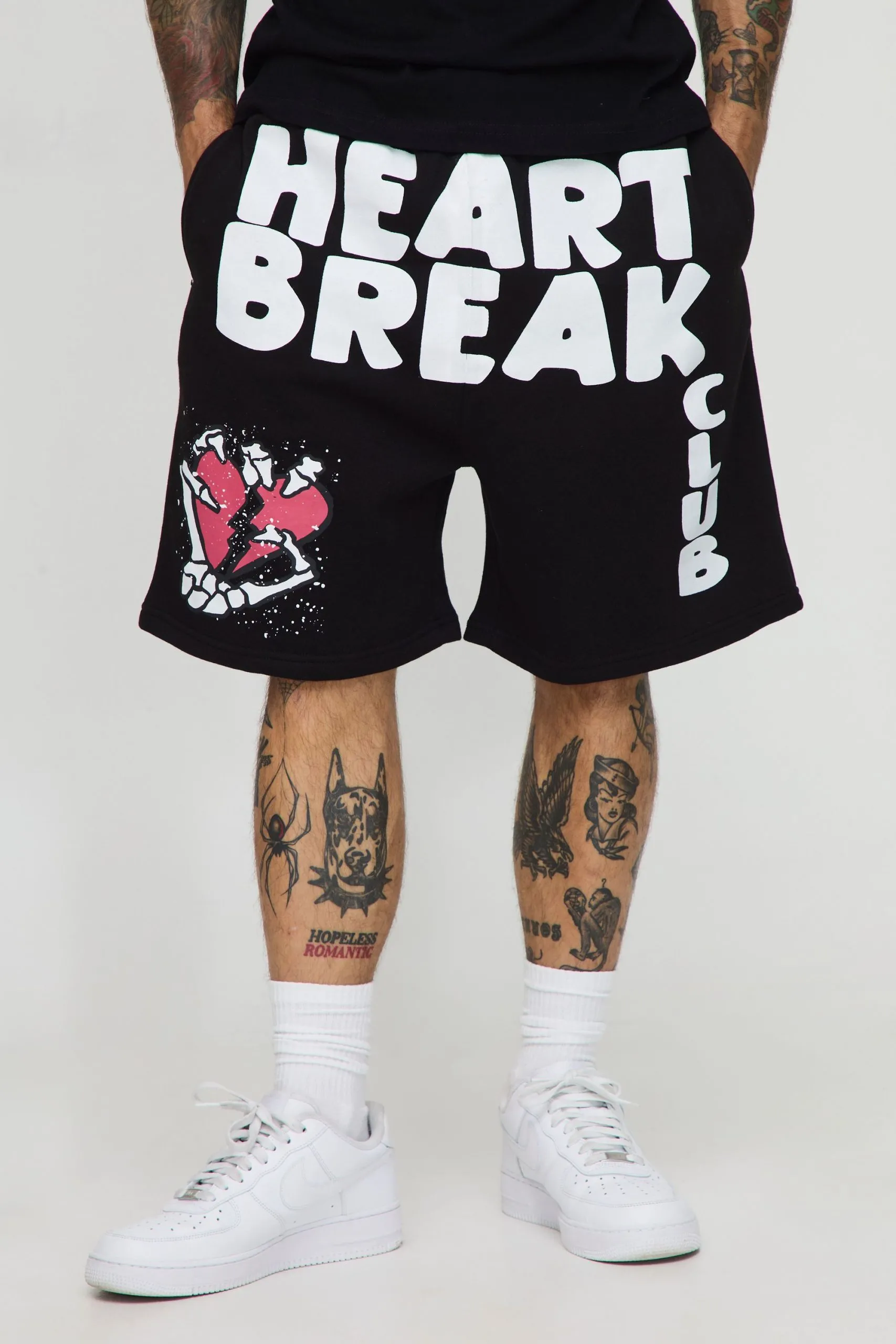 Black Oversized Dropped Crotch Slogan Jersey Shorts