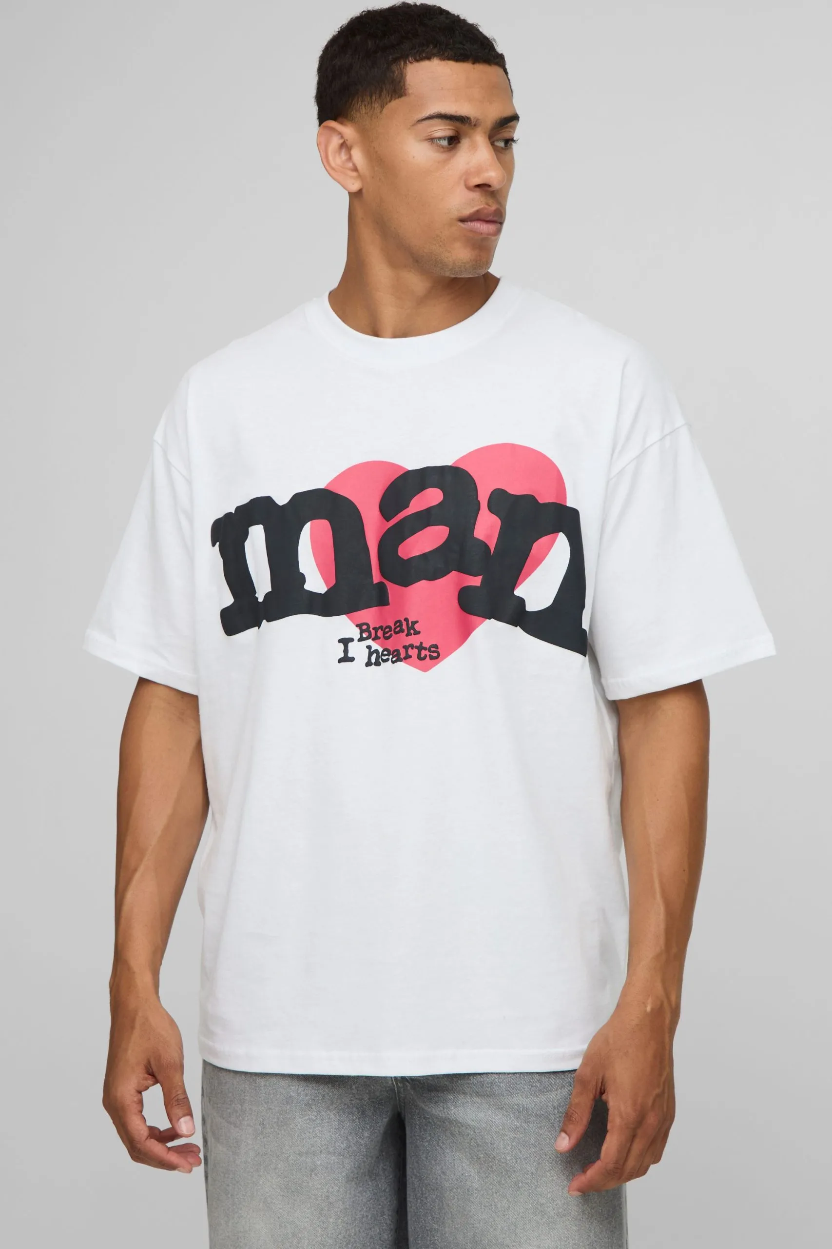 White Oversized Puff Print Heart T-Shirt