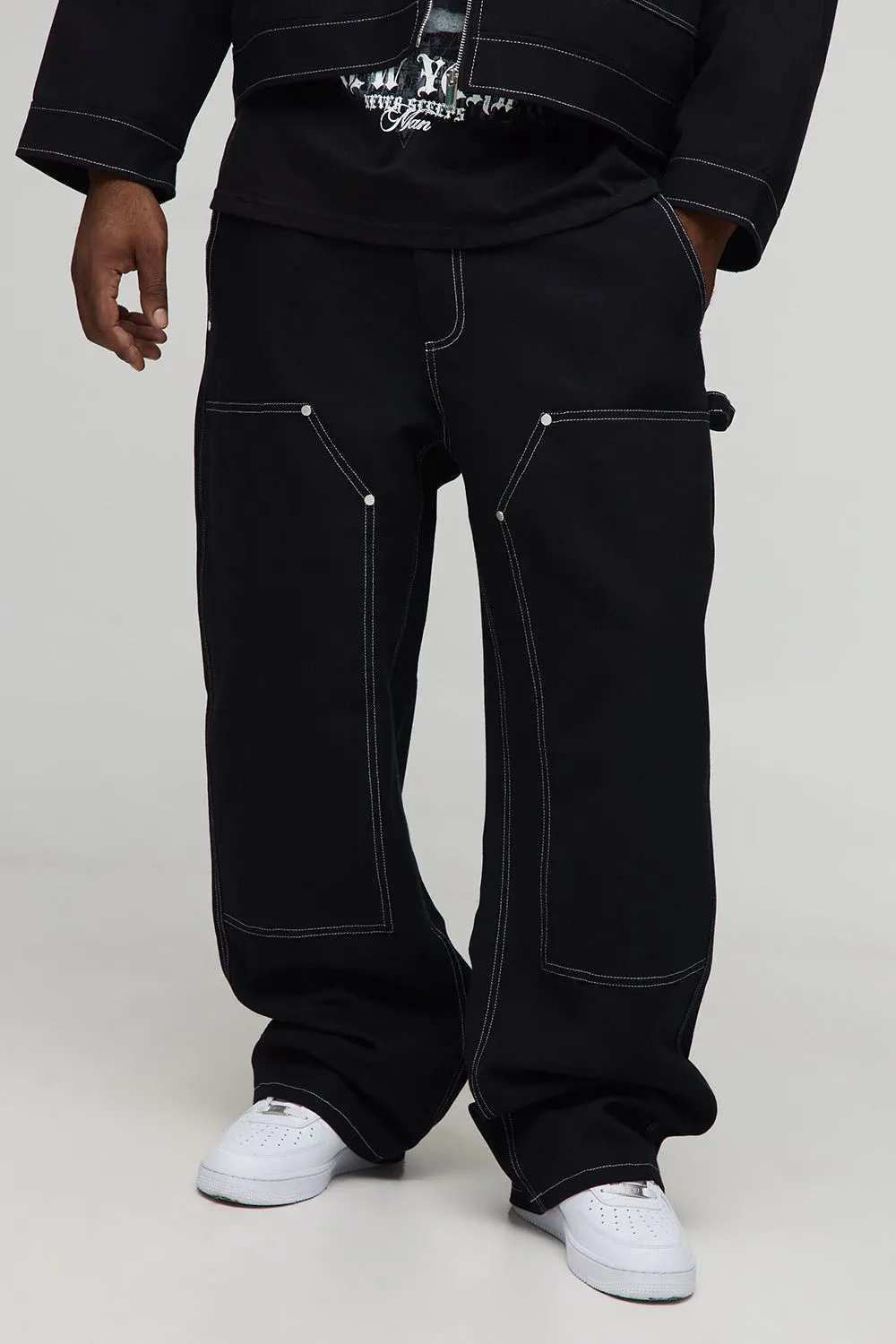 Plus Canvas Relaxed Fit Worker Trousers