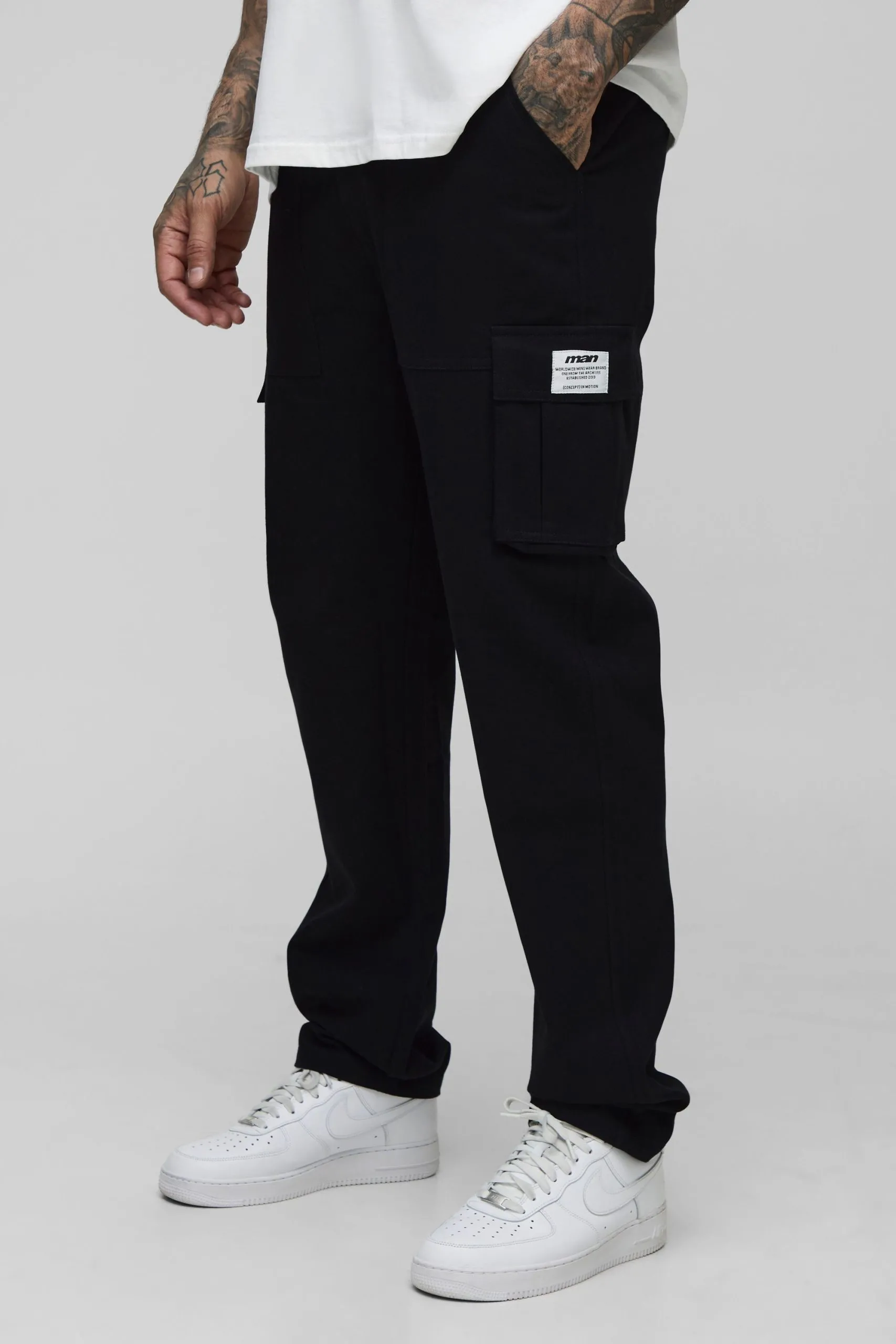 Tall Fixed Waist Relaxed Fit Cargo Trousers with Tab