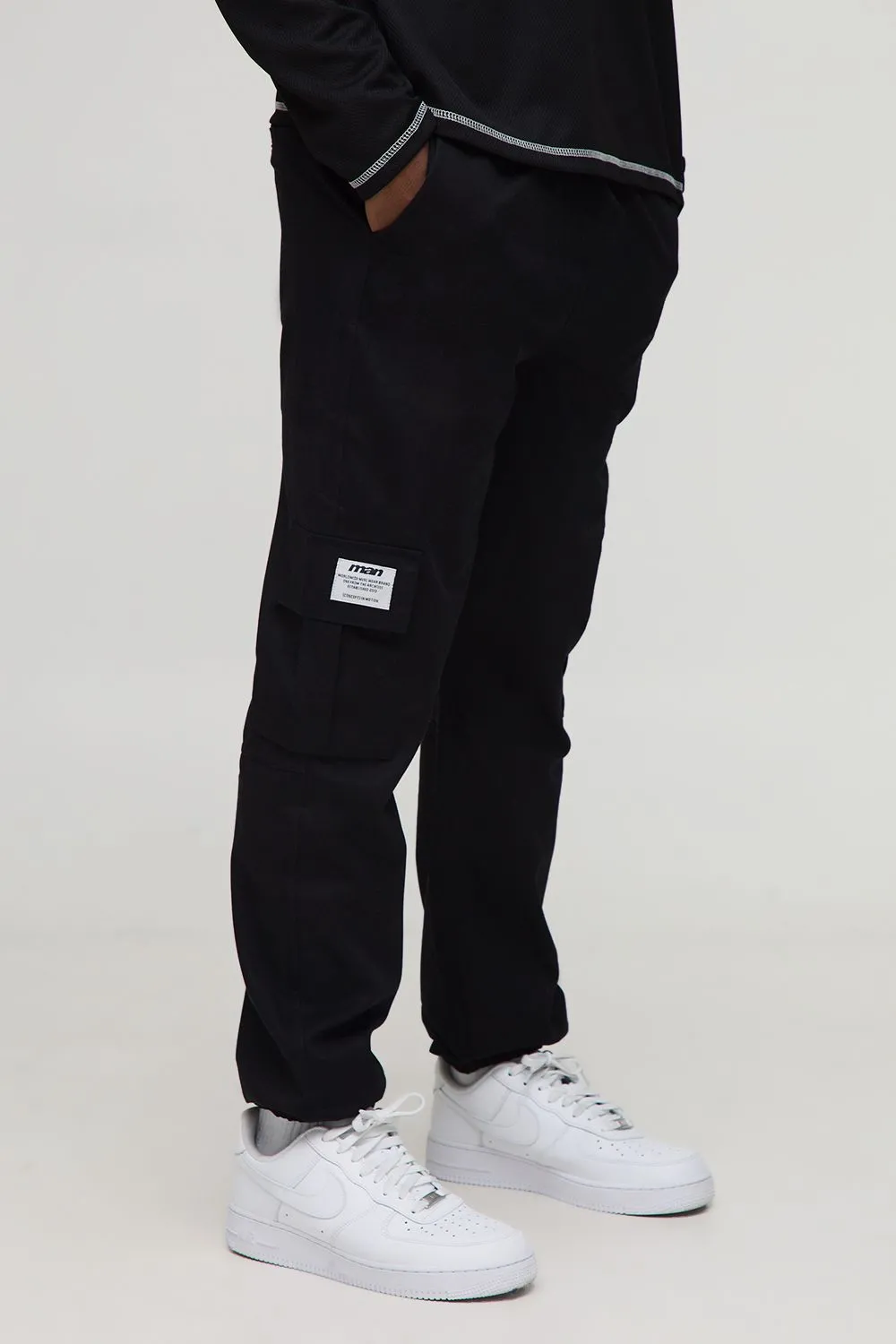 Slim Fit Elasticated Waist Cuffed Cargo Trousers with Tab