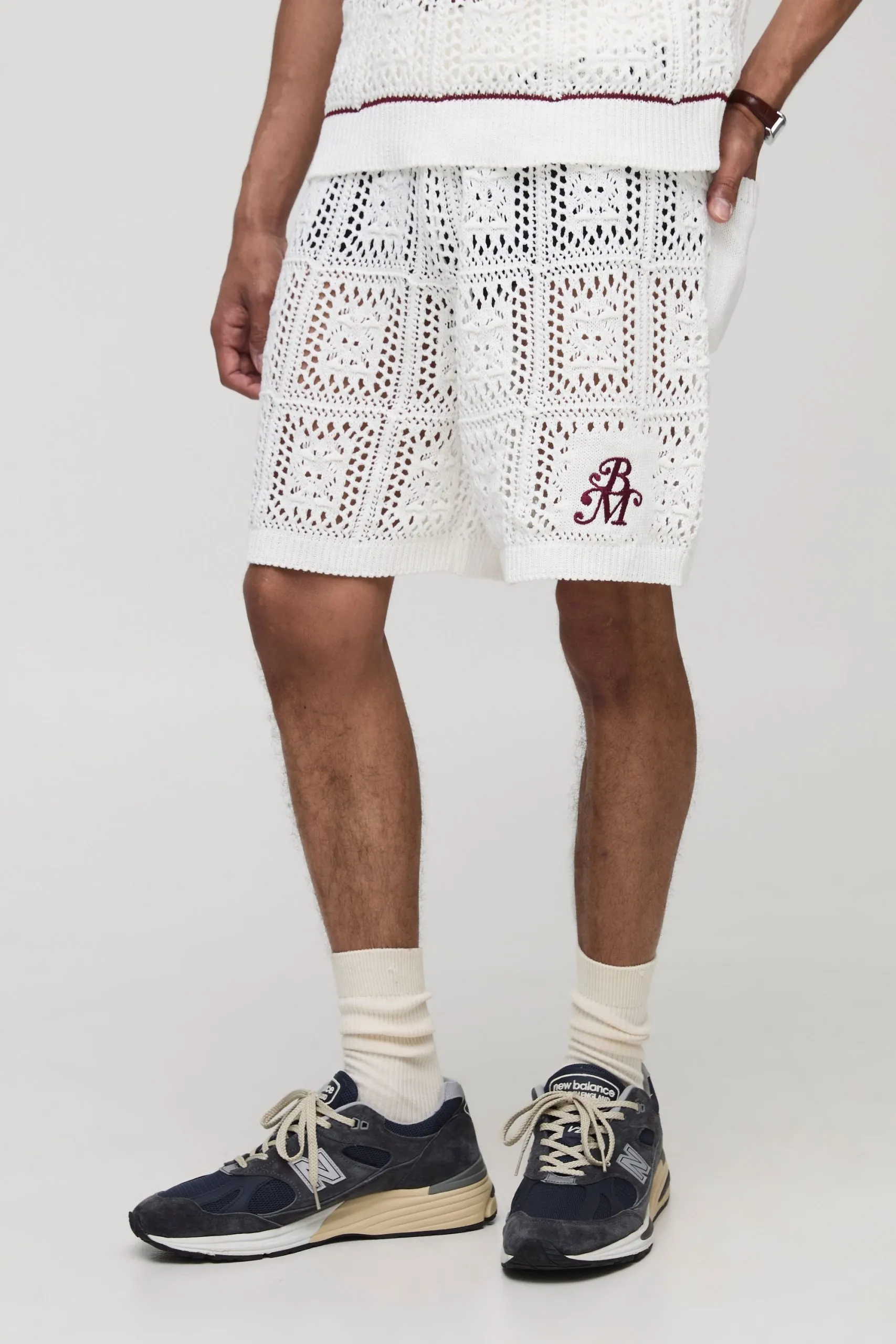 MAN Relaxed Crochet Embroidered Knitted Shorts