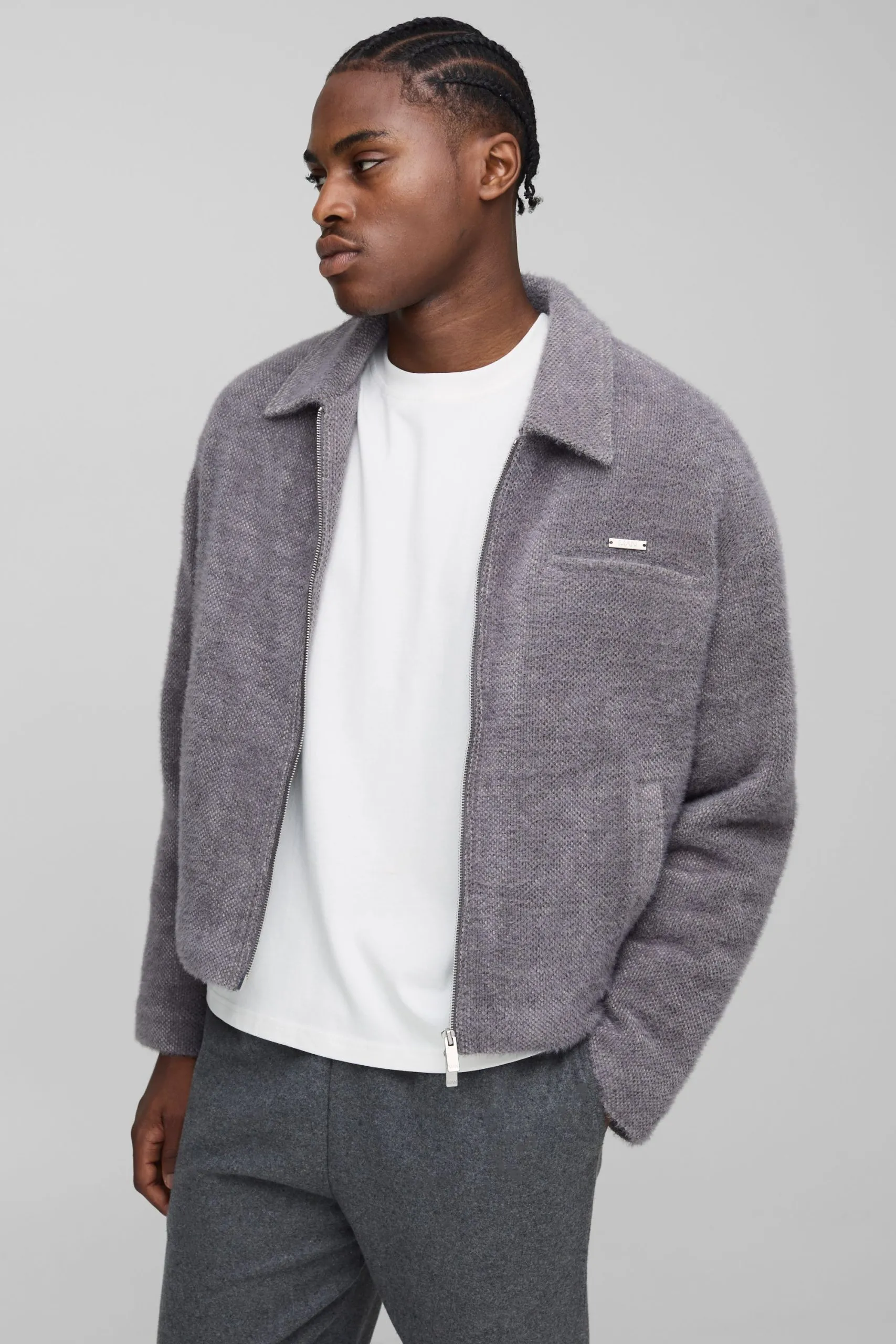 Boxy Fit Textured Harrington Jacket
