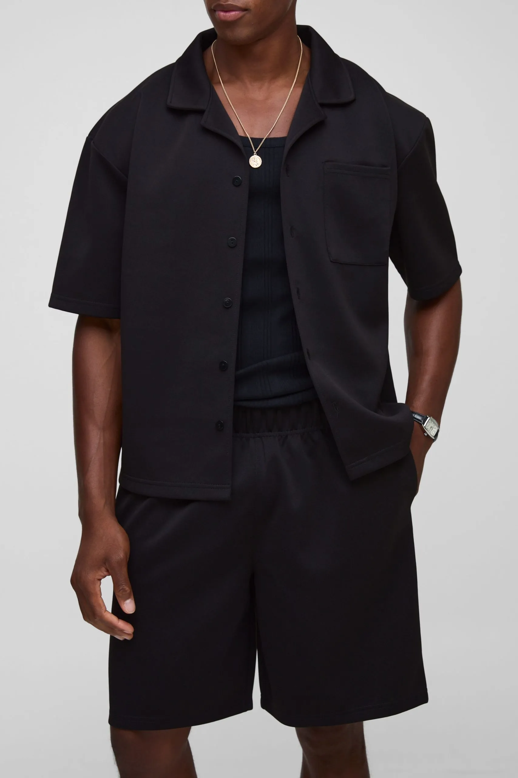 Oversized Boxy Scuba Revere Shirt and Short Set