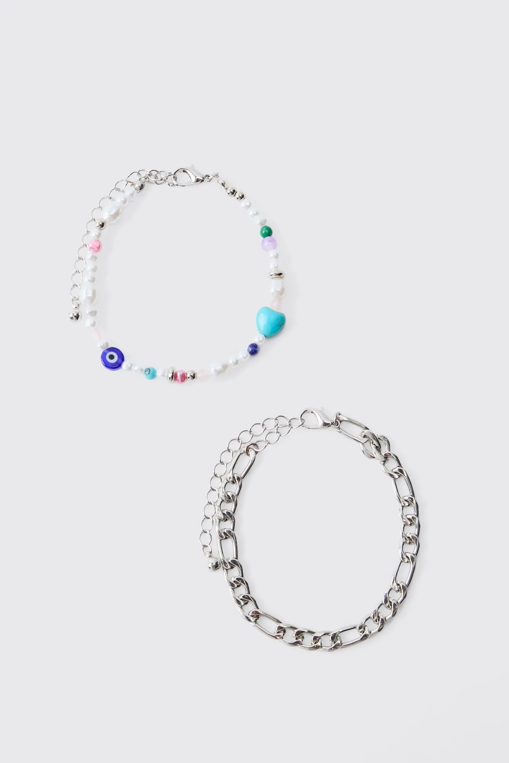 2 Pack Silver Charm Bracelet Set