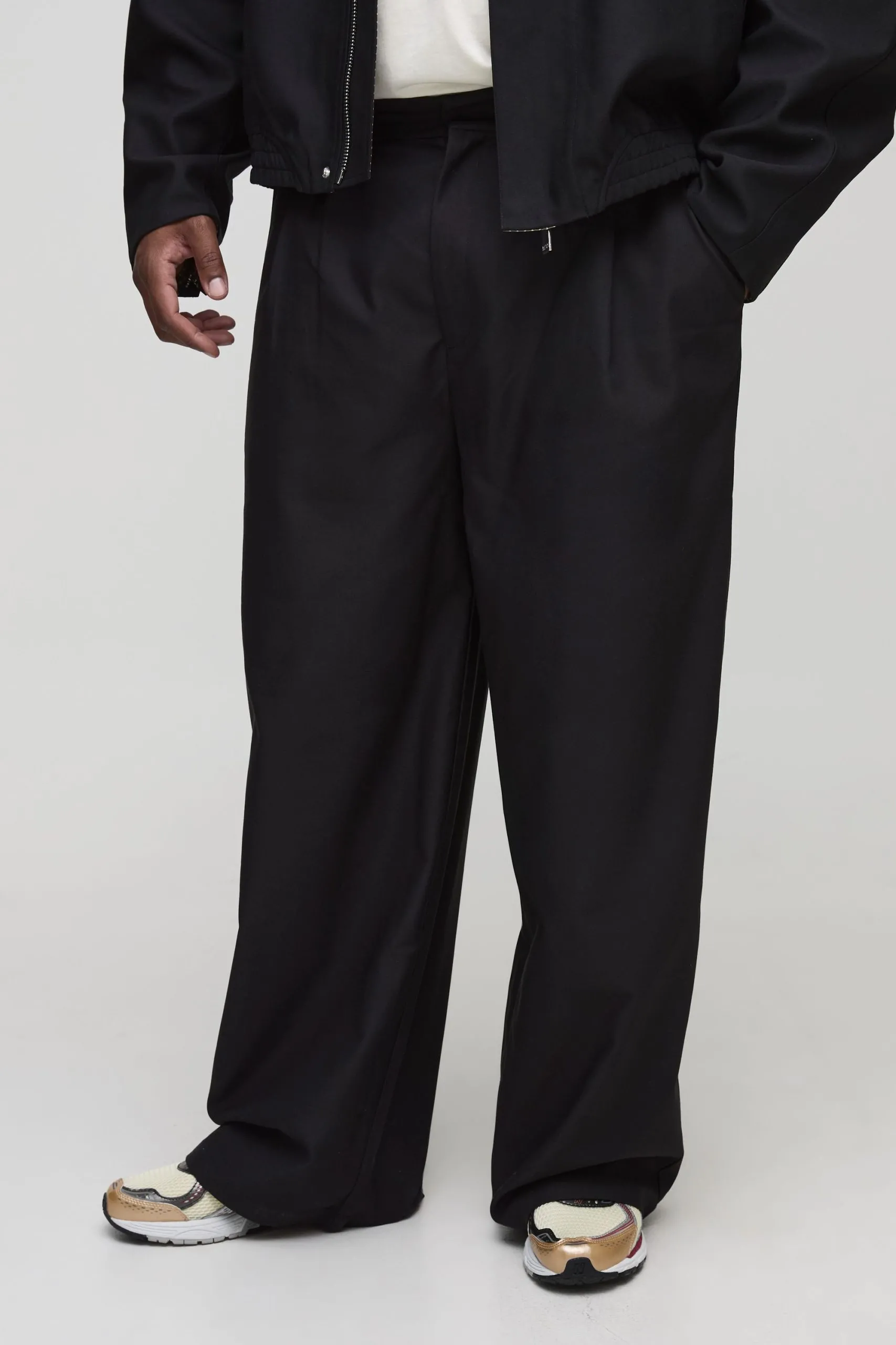 Plus Pleat Front Wide Leg Trousers