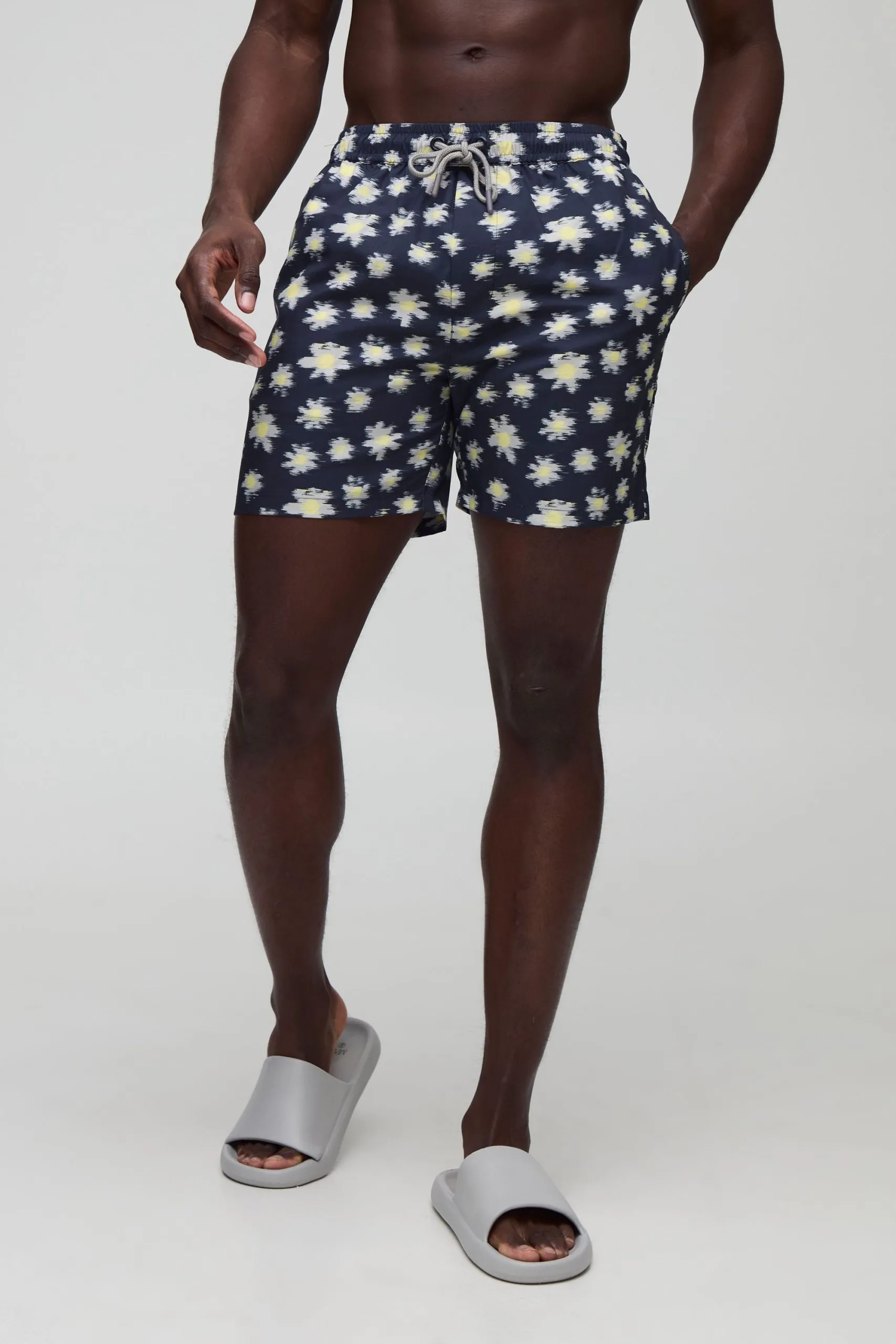 Mid Length Blurred Floral Swim Shorts