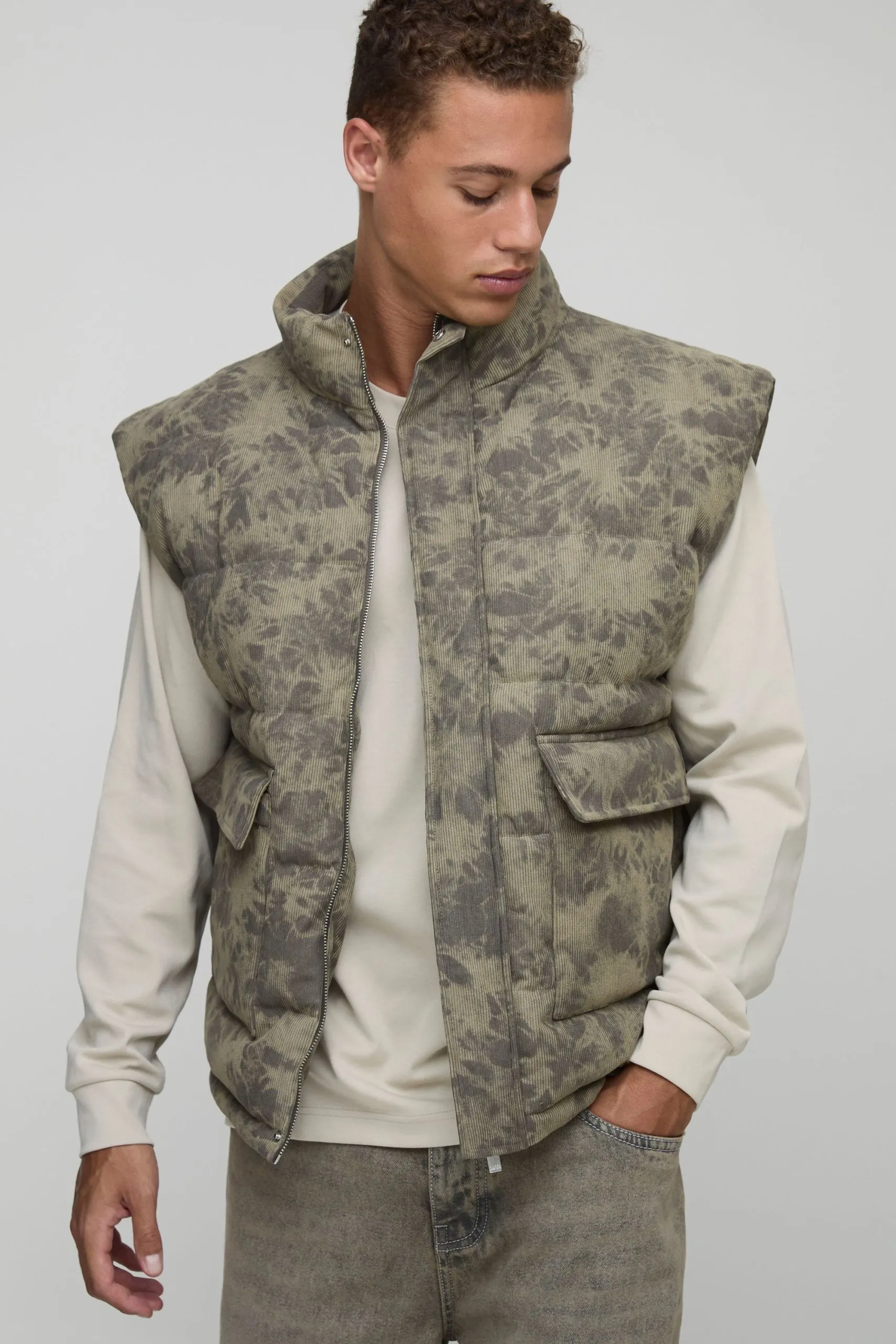 Tall Washed Cord Oversized Funnel Neck Gilet