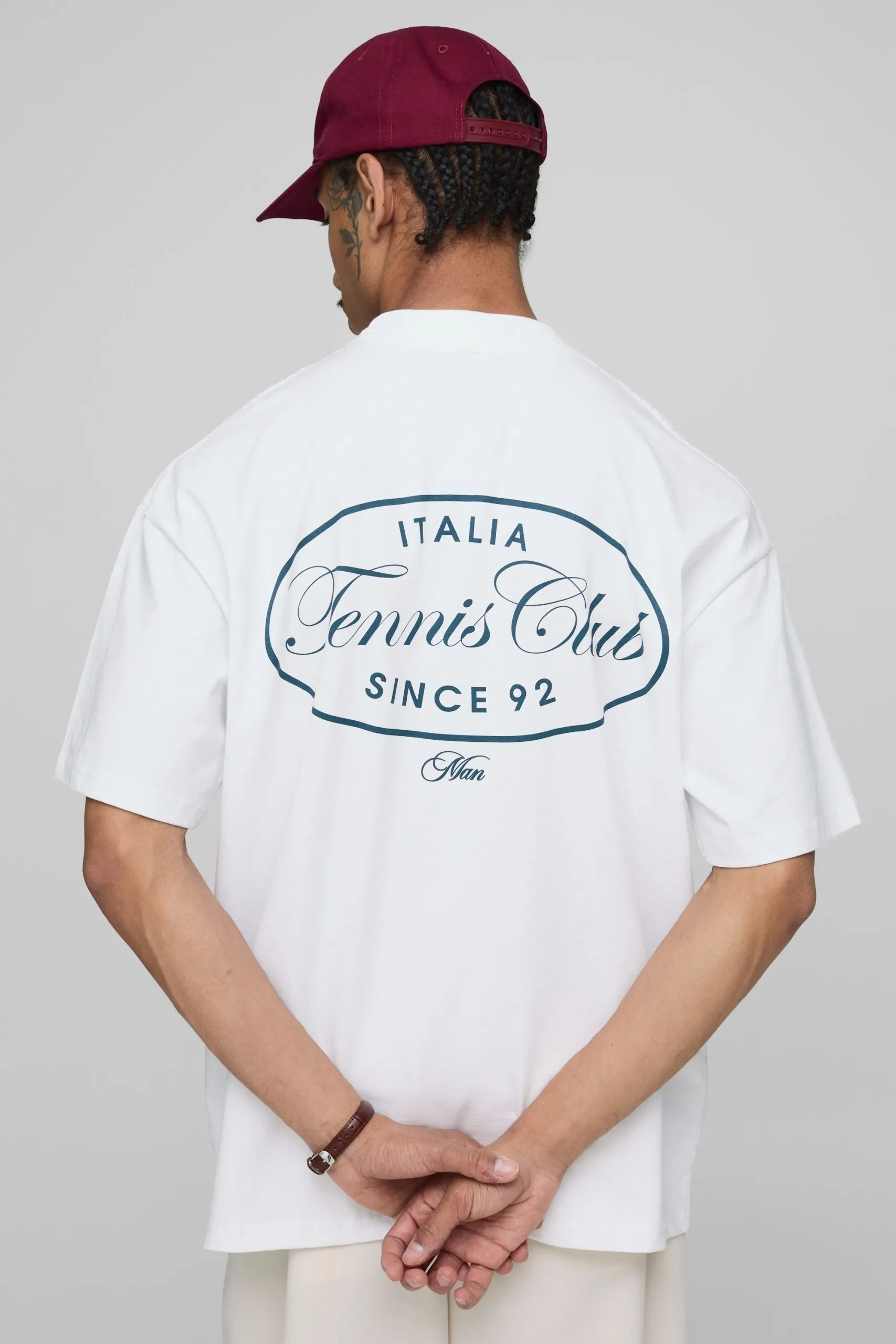 White Oversized Extended Neck Man Tennis Club T-Shirt