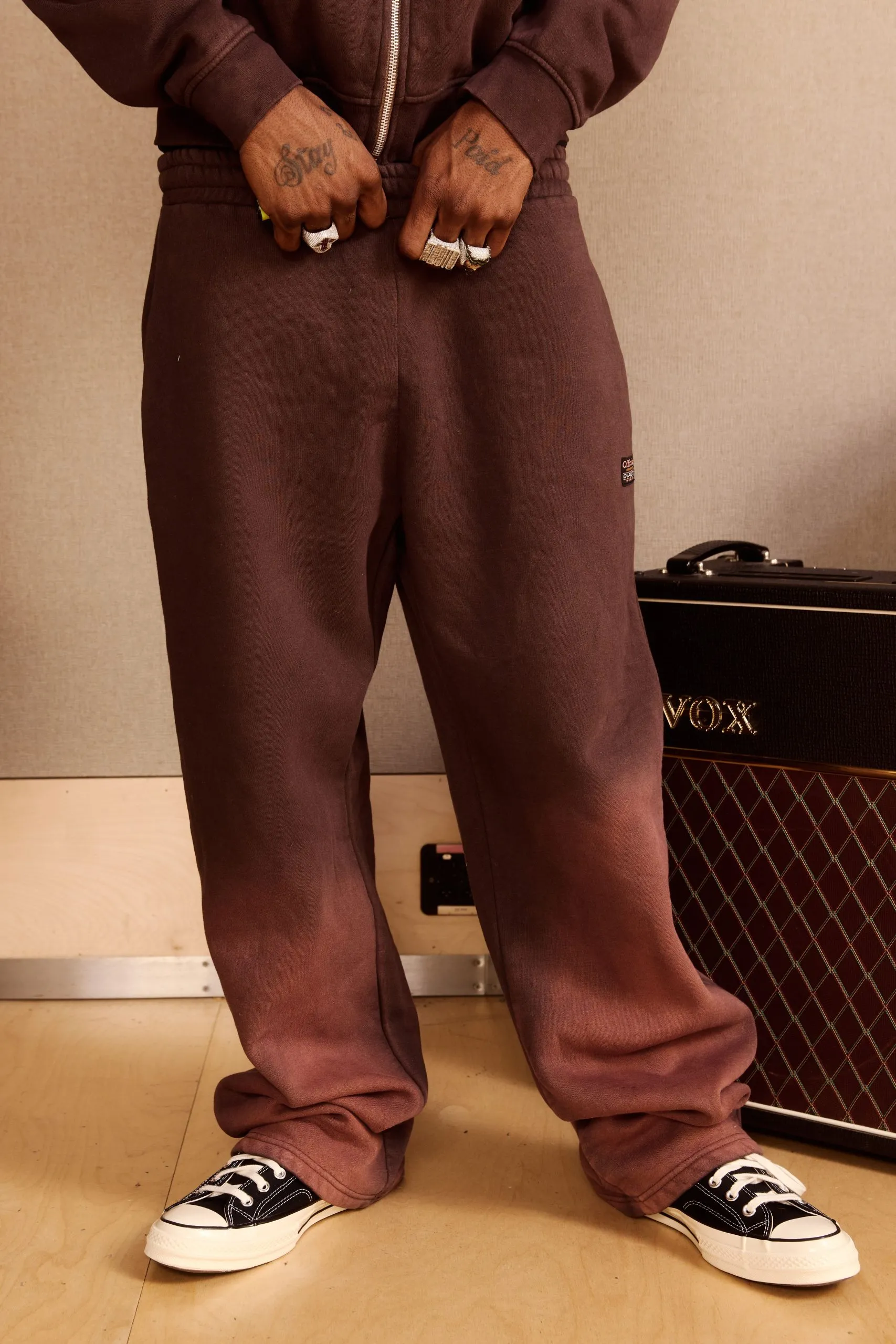 Stone Embroidered Spray Wash Straight Leg Jogger