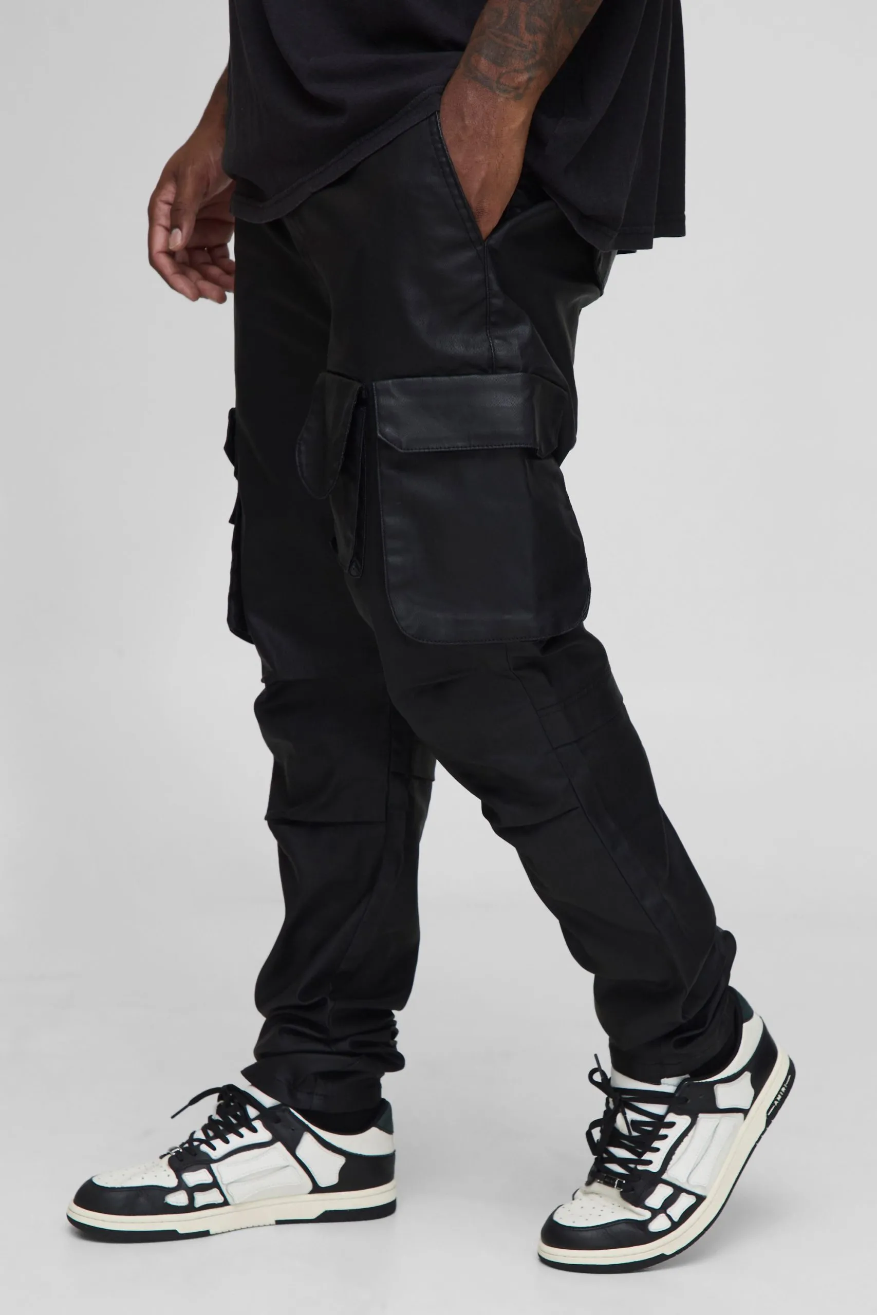 Plus Leather Look Skinny Extreme Cargo Pocket Trousers